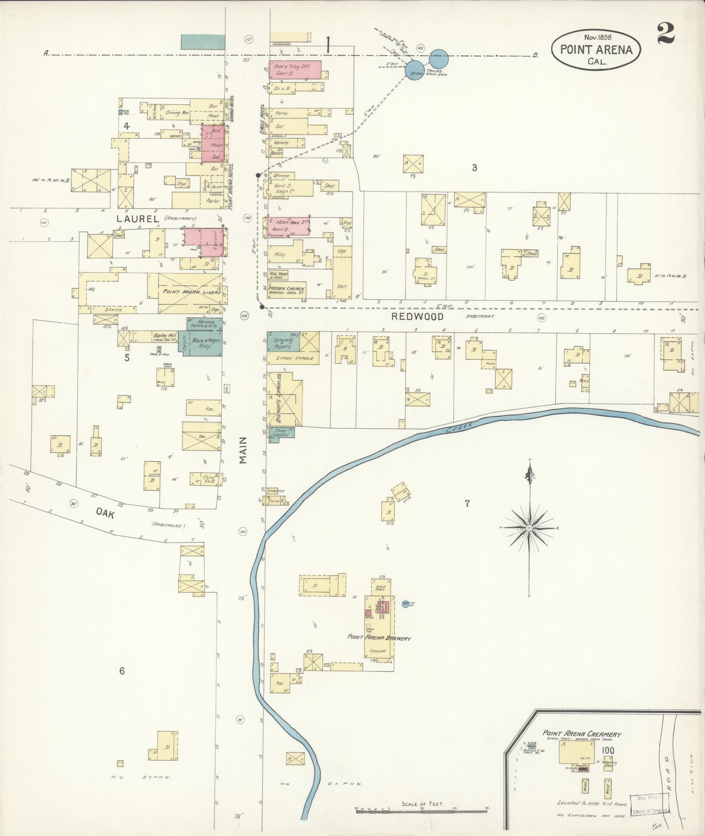 Sanborn Fire Insurance Map from Point Arena, Mendocino County, California (1898), Sheet #0002 - Complete Map Set gallery image, historic Sanborn map, vintage wall art, California California