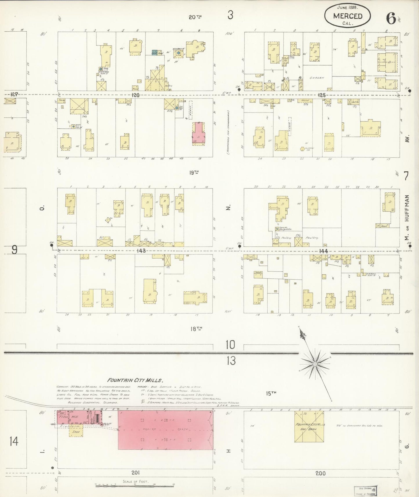 Sanborn Fire Insurance Map from Merced, Merced County, California (1898), Sheet #0006 - Historic Sanborn Fire Insurance Map Print, vintage old map wall art, antique decor, genealogy gift, California California map