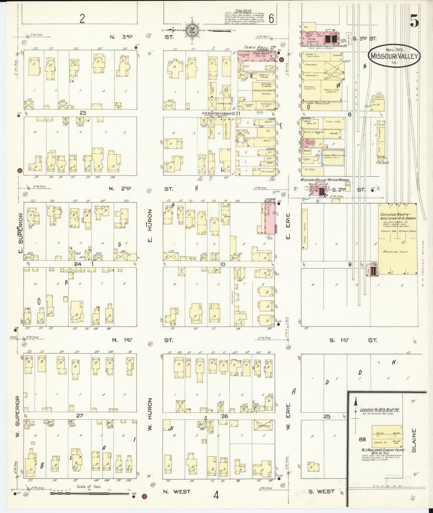 Sanborn Fire Insurance Map from Missouri Valley, Harrison County, Iowa (1913), Sheet #0005 - Historic Sanborn Fire Insurance Map Print, vintage old map wall art, antique decor, genealogy gift, Missouri Missouri map