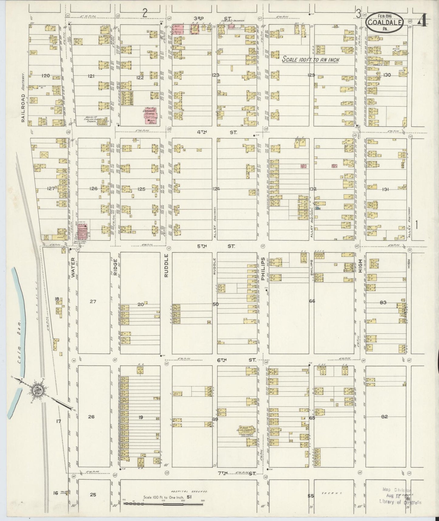 Sanborn Fire Insurance Map from Coaldale, Schuylkill County, Pennsylvania (1916), Sheet #0004 - Historic Sanborn Fire Insurance Map Print, vintage old map wall art, antique decor, genealogy gift, Pennsylvania Pennsylvania map
