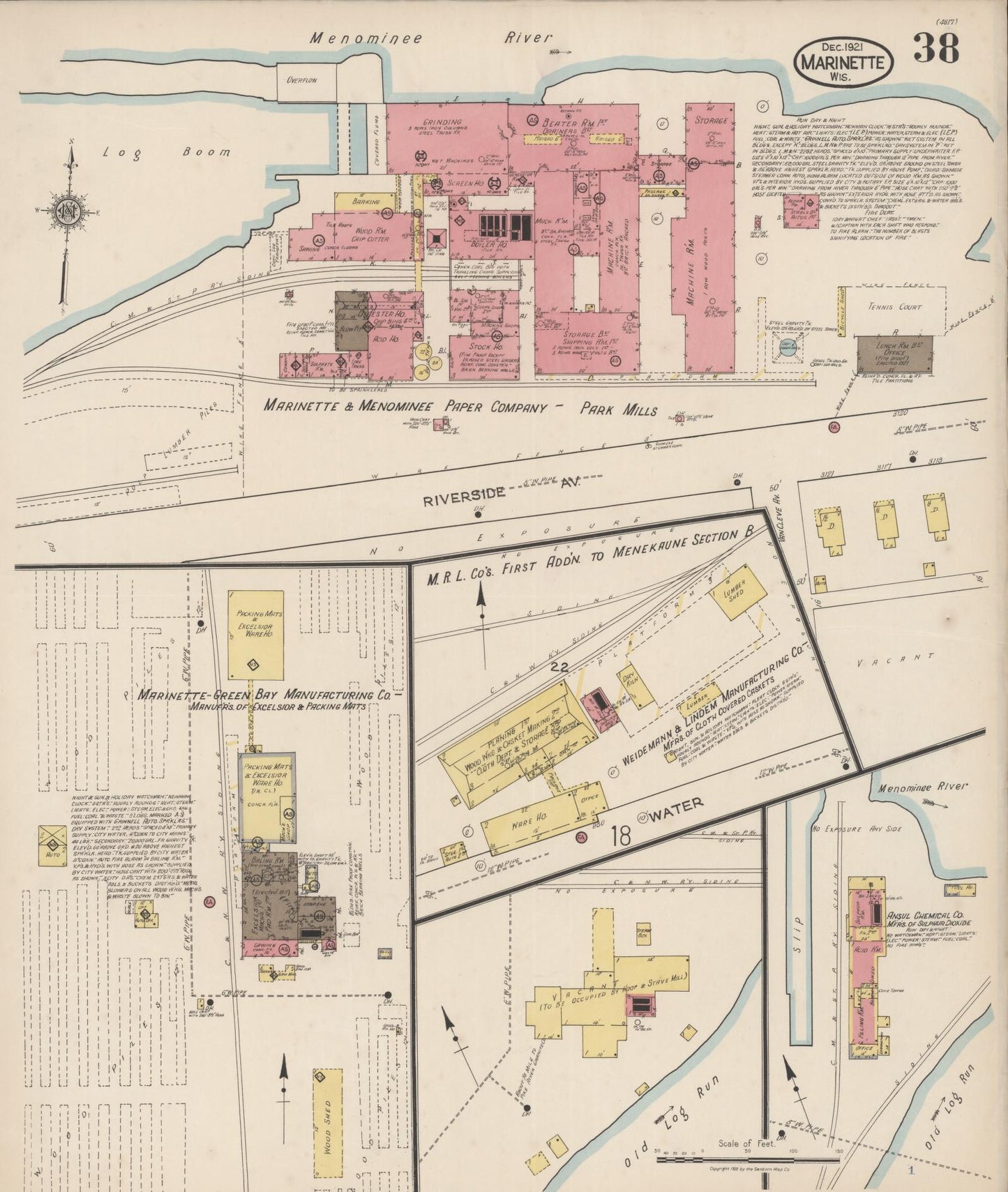 Sanborn Fire Insurance Map from Marinette, Marinette County, Wisconsin (1921), Sheet #0038 - Complete Map Set gallery image, historic Sanborn map, vintage wall art, Wisconsin Wisconsin