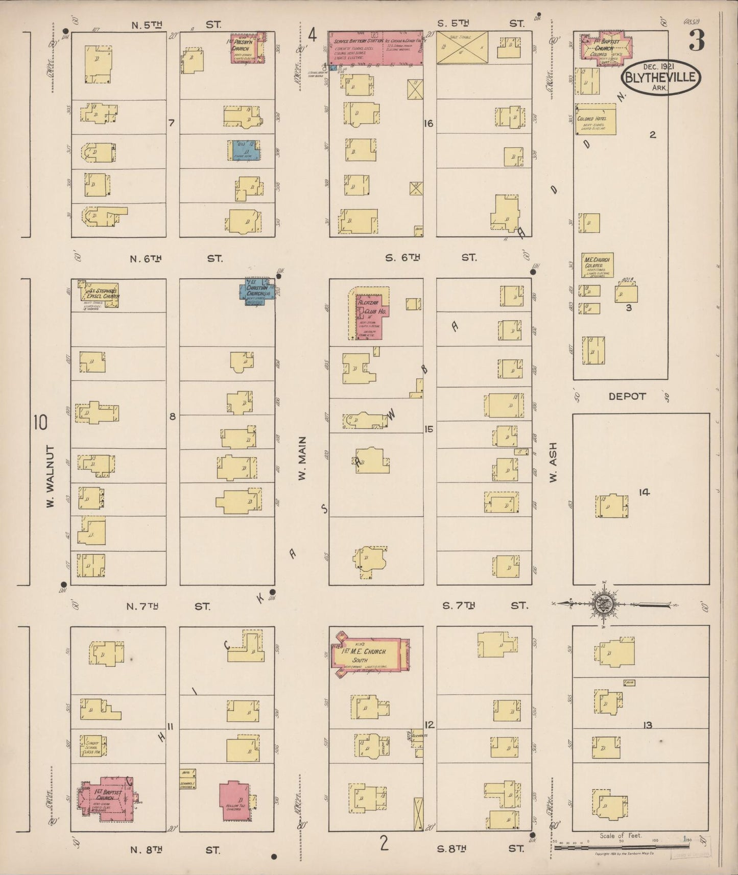 Sanborn Fire Insurance Map from Blytheville, Mississippi County, Arkansas (1921), Sheet #0003 - Historic Sanborn Fire Insurance Map Print, vintage old map wall art, antique decor, genealogy gift, Arkansas Arkansas map