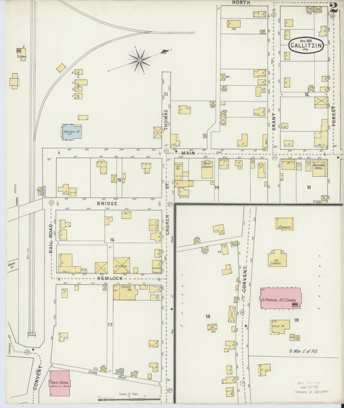 Sanborn Fire Insurance Map from Gallitzin, Cambria County, Pennsylvania (1895), Sheet #0002 - Historic Sanborn Fire Insurance Map Print, vintage old map wall art, antique decor, genealogy gift, Pennsylvania Pennsylvania map
