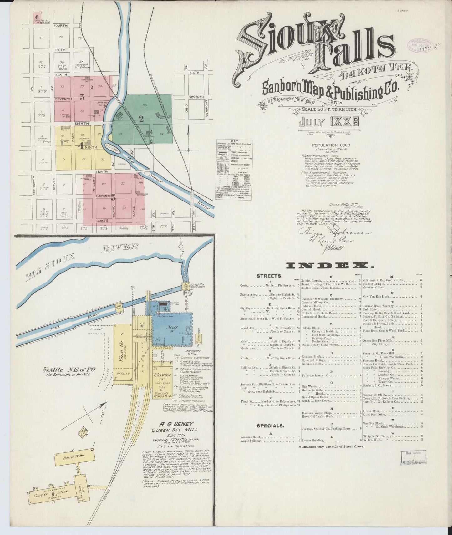Sanborn Fire Insurance Map from Sioux Falls, Minnehaha County, South Dakota (1886), Sheet #0001 - Historic Sanborn Fire Insurance Map Print, vintage old map wall art, antique decor, genealogy gift, South Dakota South Dakota map