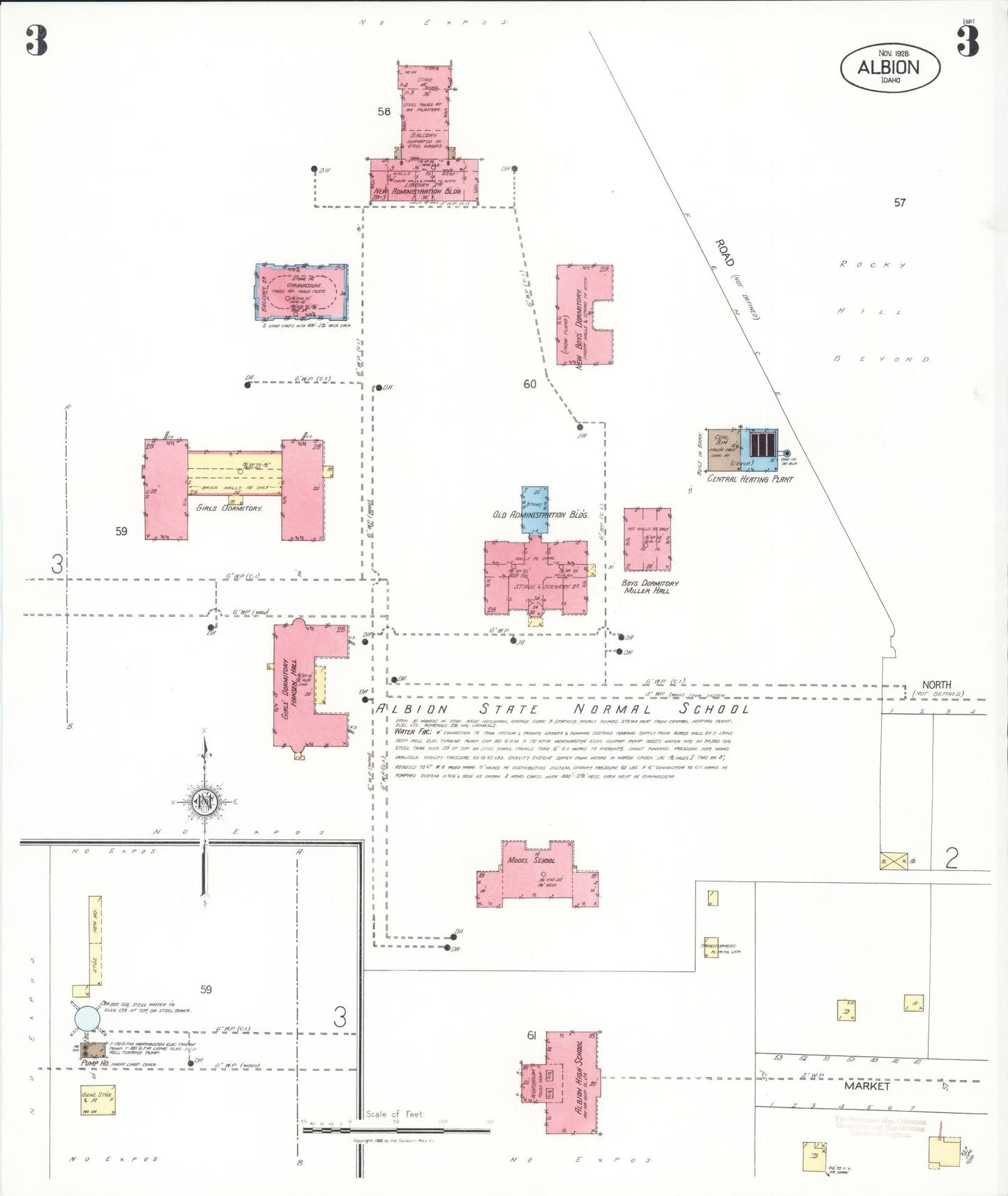 Sanborn Fire Insurance Map from Albion, Cassia County, Idaho (1928), Sheet #0003 - Complete Map Set gallery image, historic Sanborn map, vintage wall art, Idaho Idaho