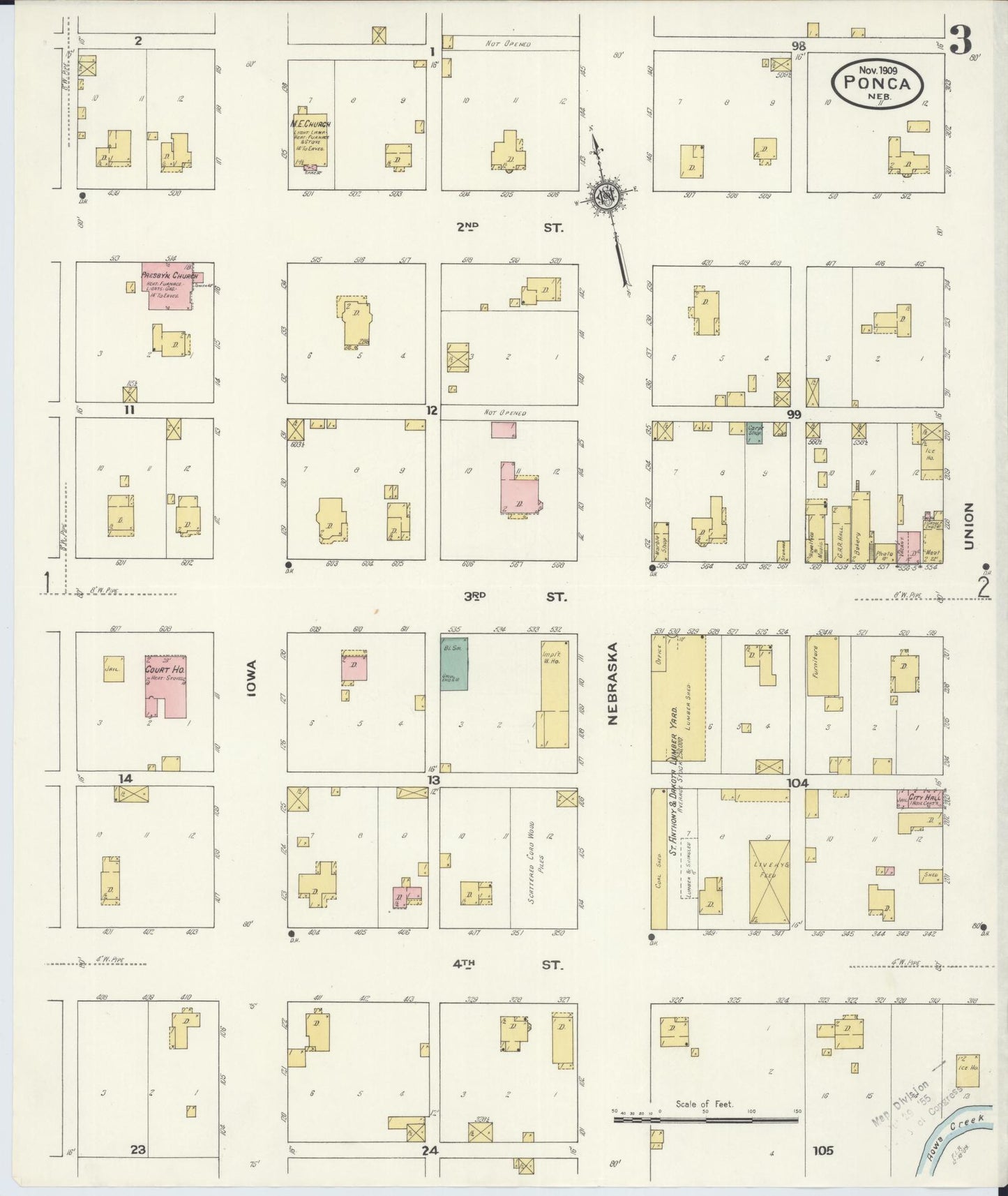 Sanborn Fire Insurance Map from Ponca, Dixon County, Nebraska (1909), Sheet #0003 - Complete Map Set gallery image, historic Sanborn map, vintage wall art, Nebraska Nebraska