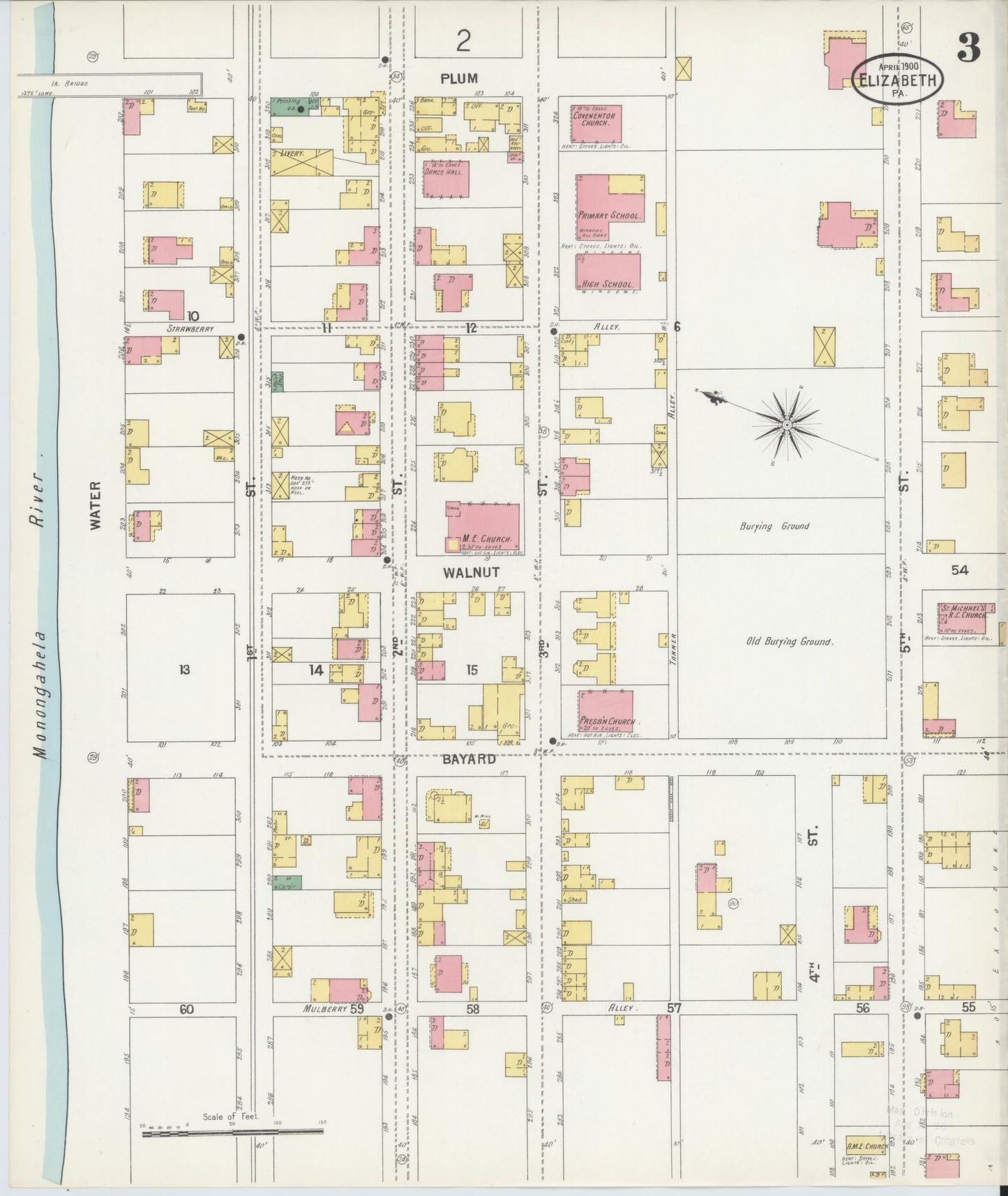 Sanborn Fire Insurance Map from Elizabeth, Allegheny County, Pennsylvania (1900), Sheet #0003 - Historic Sanborn Fire Insurance Map Print, vintage old map wall art, antique decor, genealogy gift, Pennsylvania Pennsylvania map