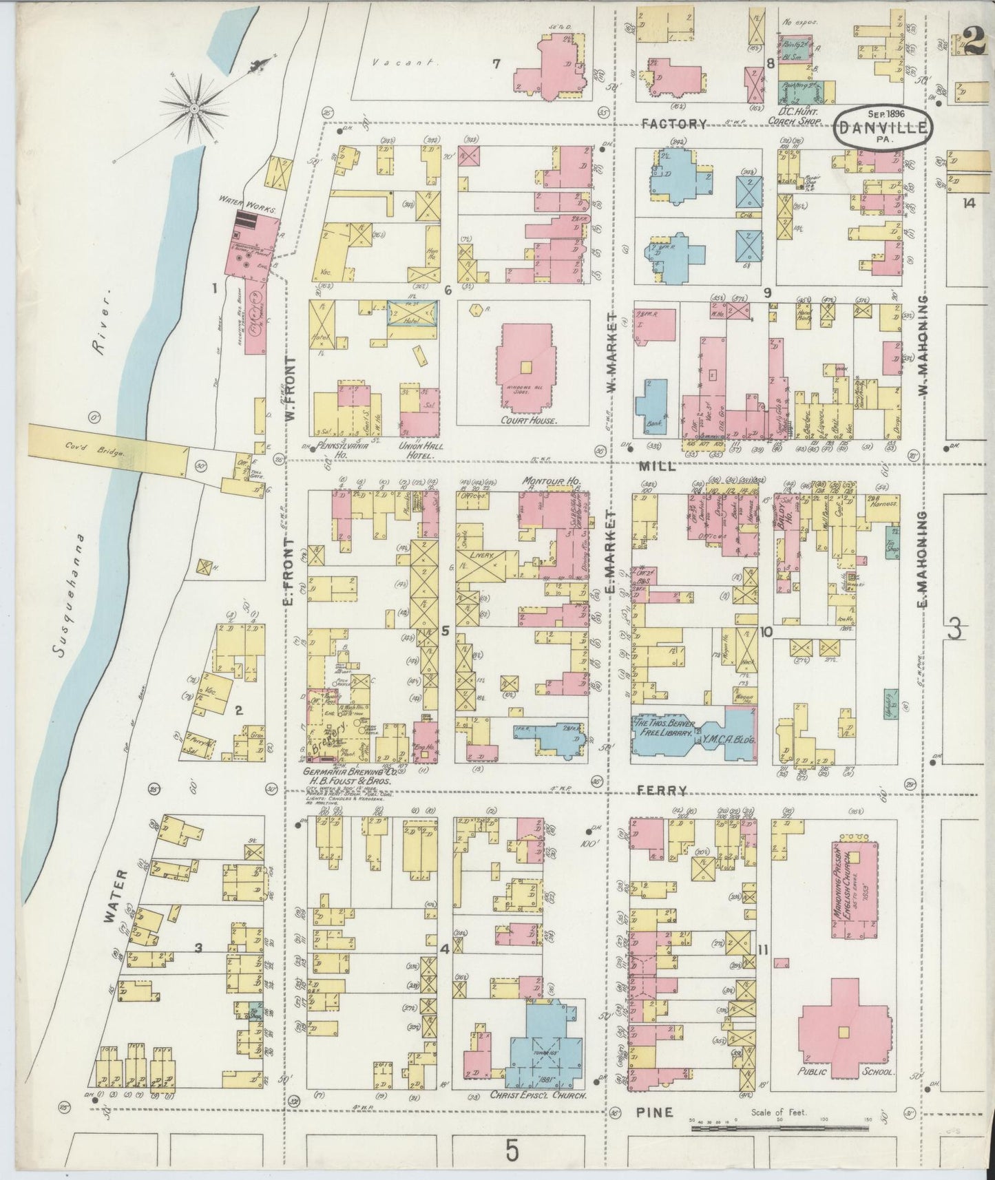 Sanborn Fire Insurance Map from Danville, Montour County, Pennsylvania (1896), Sheet #0002 - Historic Sanborn Fire Insurance Map Print, vintage old map wall art, antique decor, genealogy gift, Pennsylvania Pennsylvania map