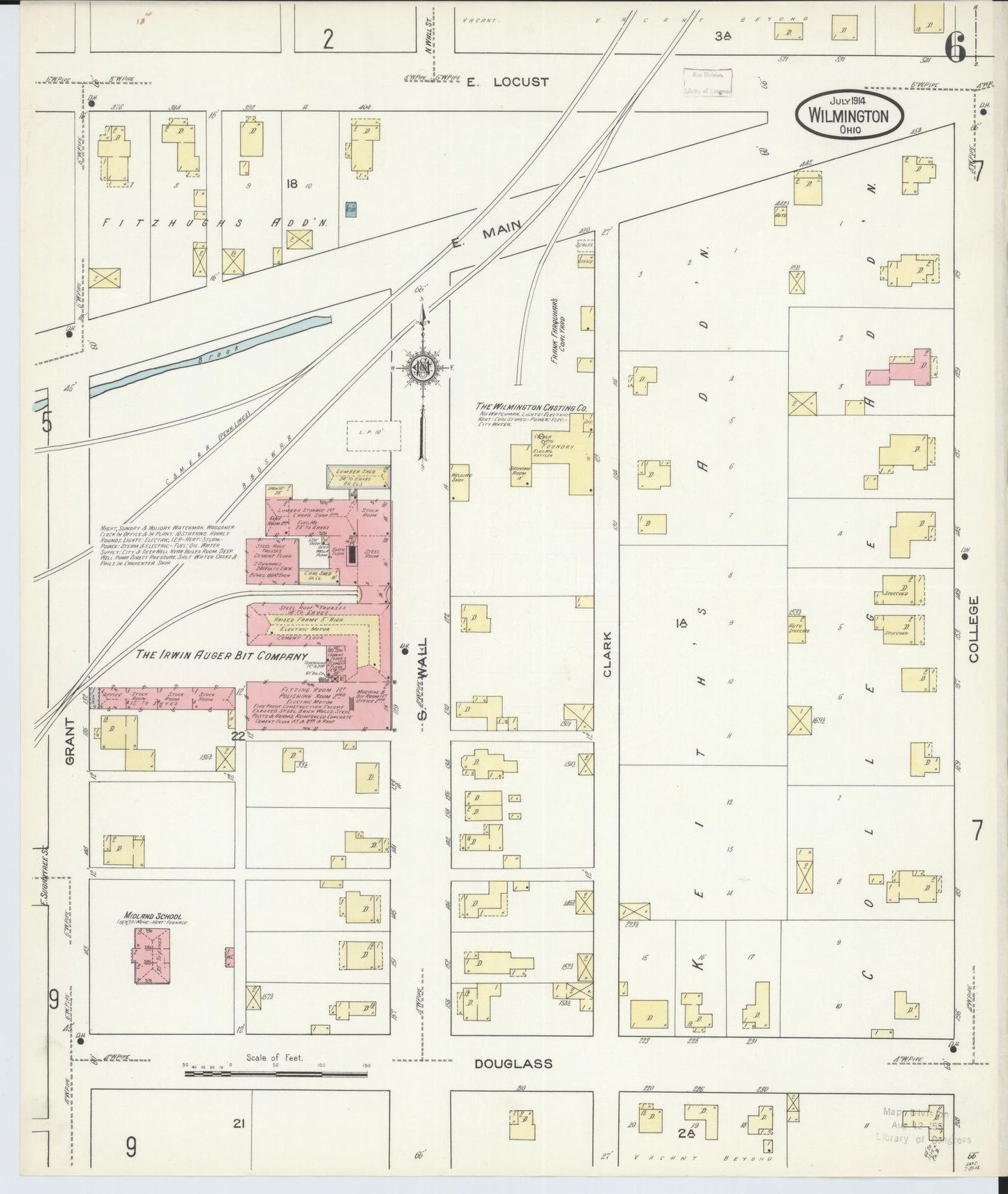 Sanborn Fire Insurance Map from Wilmington, Clinton County, Ohio (1914), Sheet #0006 - Historic Sanborn Fire Insurance Map Print, vintage old map wall art, antique decor, genealogy gift, Ohio Ohio map