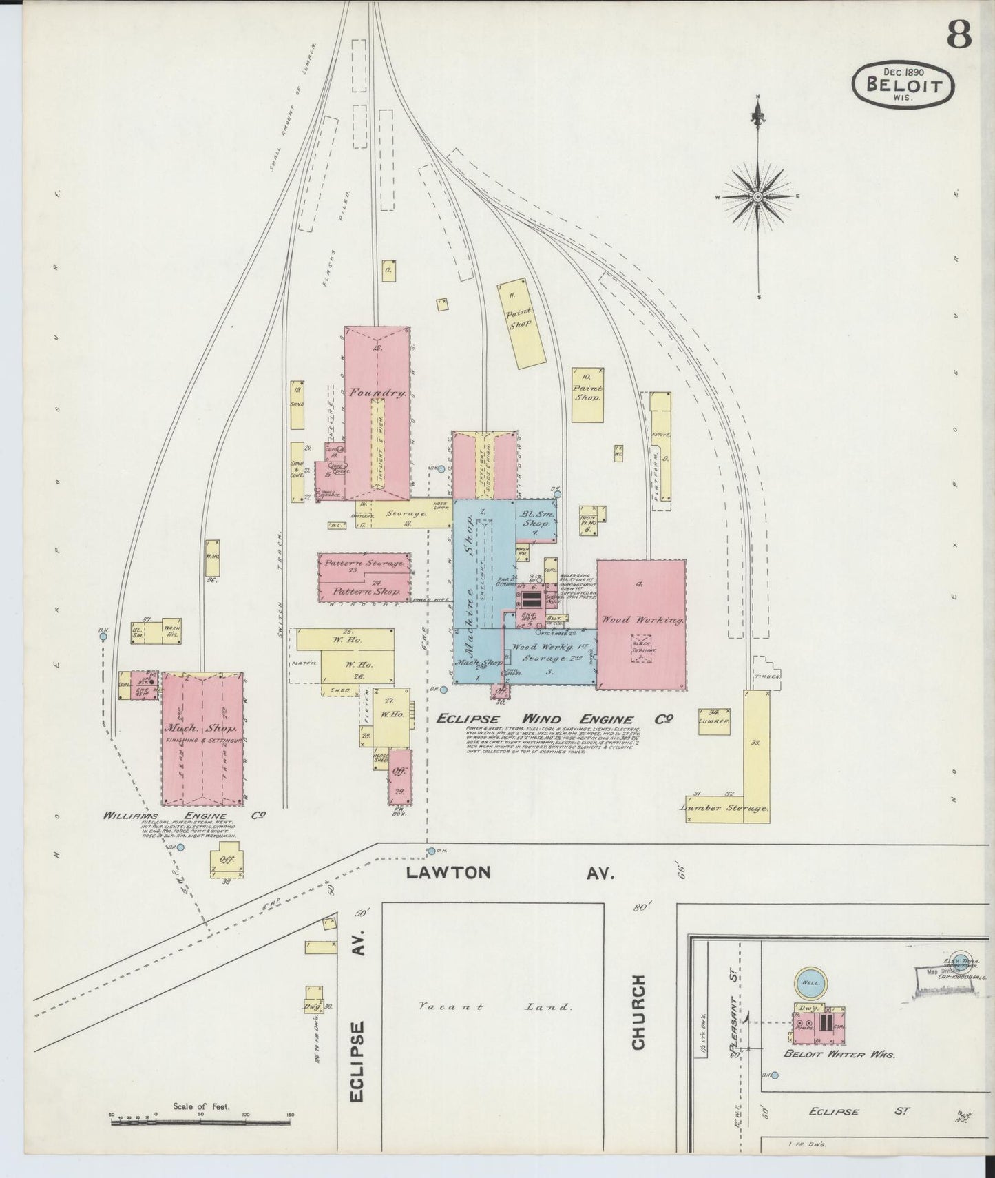 Sanborn Fire Insurance Map from Beloit, Rock County, Wisconsin (1890), Sheet #0008 - Historic Sanborn Fire Insurance Map Print, vintage old map wall art, antique decor, genealogy gift, Wisconsin Wisconsin map