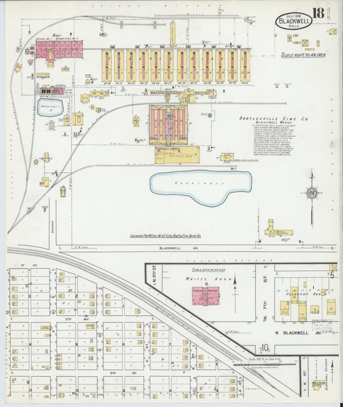 Sanborn Fire Insurance Map from Blackwell, Kay County, Oklahoma (1918), Sheet #0018 - Historic Sanborn Fire Insurance Map Print, vintage old map wall art, antique decor, genealogy gift, Oklahoma Oklahoma map