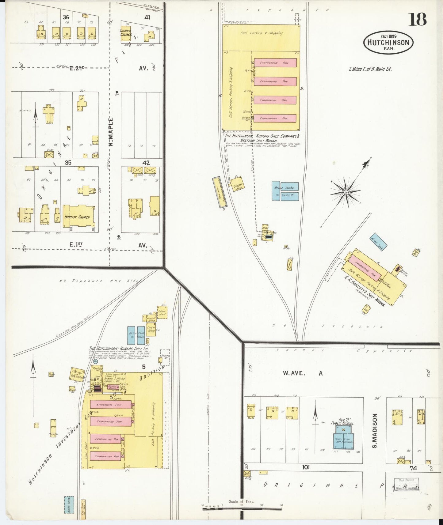 Sanborn Fire Insurance Map from Hutchinson, Reno County, Kansas (1899), Sheet #0018 - Historic Sanborn Fire Insurance Map Print, vintage old map wall art, antique decor, genealogy gift, Kansas Kansas map