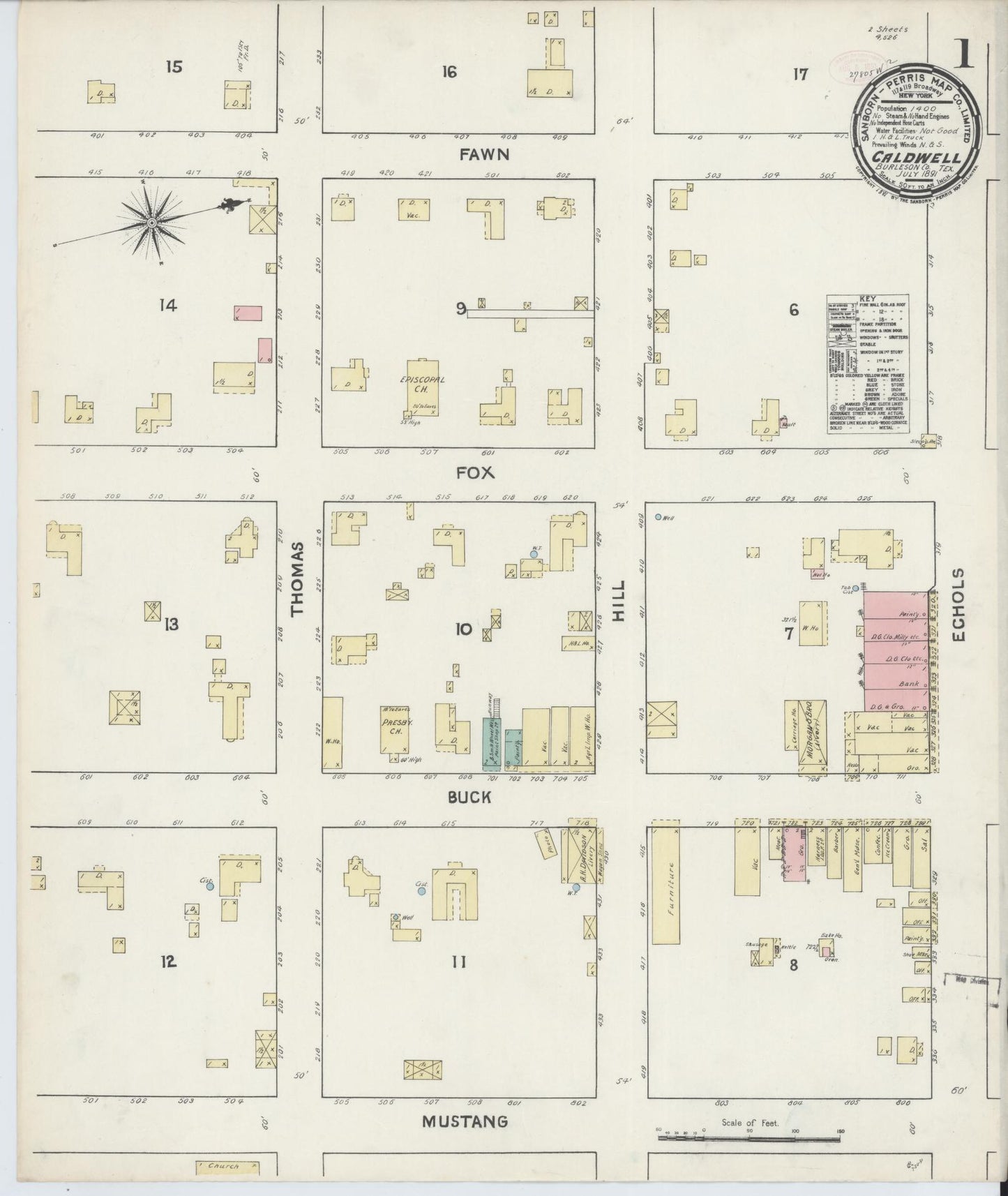 Sanborn Fire Insurance Map from Caldwell, Burleson County, Texas. (1891) – Historic Sanborn Fire Insurance Map Print
