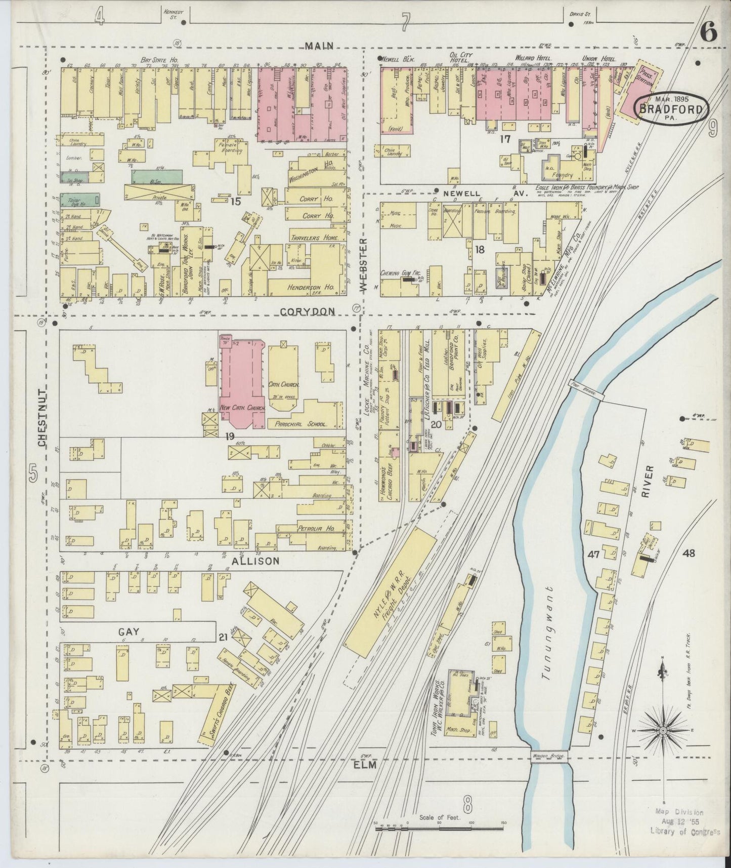 Sanborn Fire Insurance Map from Bradford, McKean County, Pennsylvania (1895), Sheet #0006 - Historic Sanborn Fire Insurance Map Print, vintage old map wall art, antique decor, genealogy gift, Pennsylvania Pennsylvania map