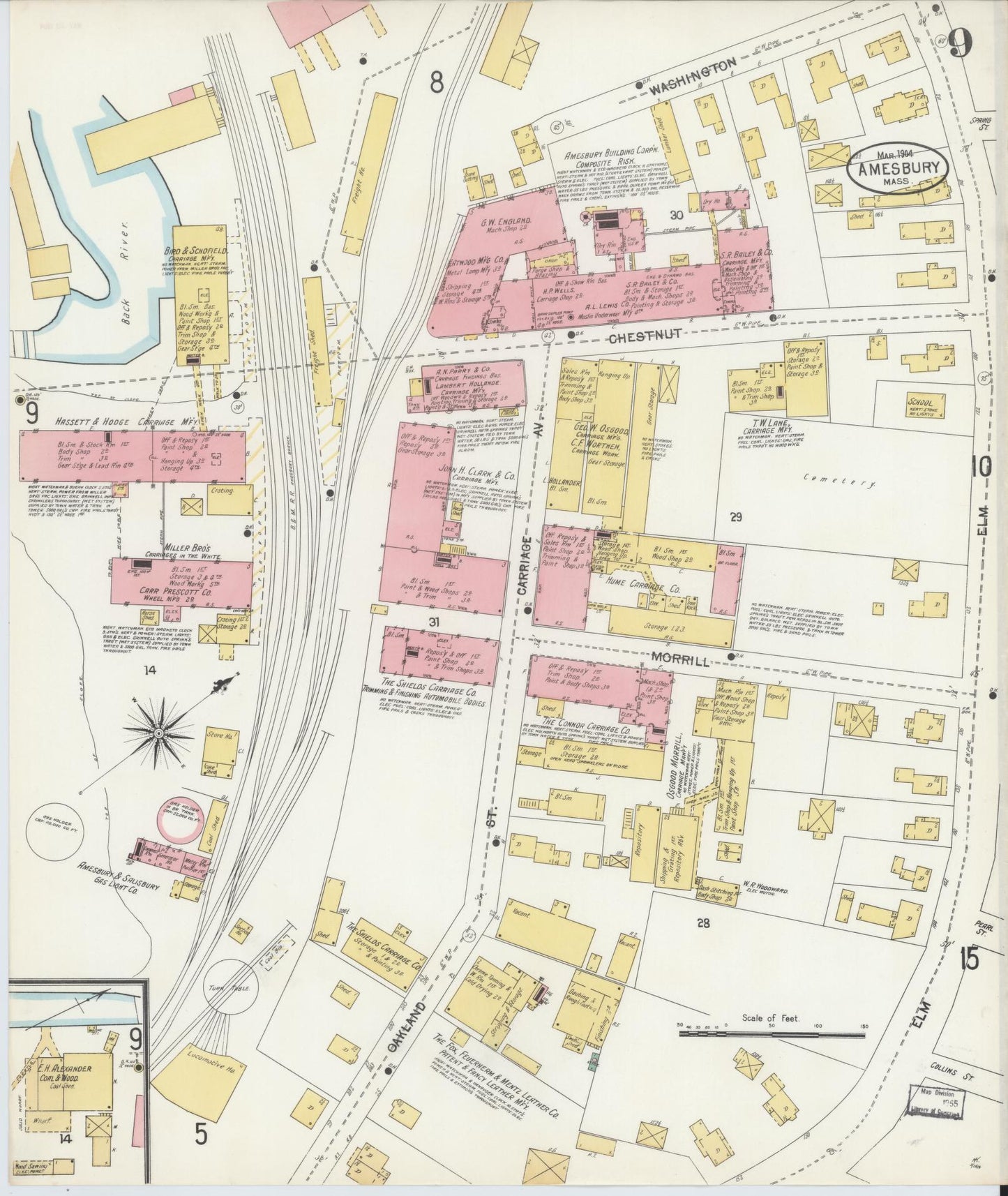 Sanborn Fire Insurance Map from Amesbury, Essex County, Massachusetts (1904), Sheet #0009 - Historic Sanborn Fire Insurance Map Print, vintage old map wall art, antique decor, genealogy gift, Massachusetts Massachusetts map