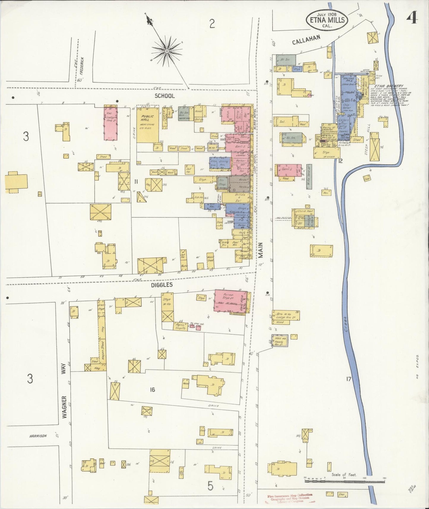 Sanborn Fire Insurance Map from Etna, Siskiyou County, California (1908), Sheet #0004 - Historic Sanborn Fire Insurance Map Print, vintage old map wall art, antique decor, genealogy gift, California California map