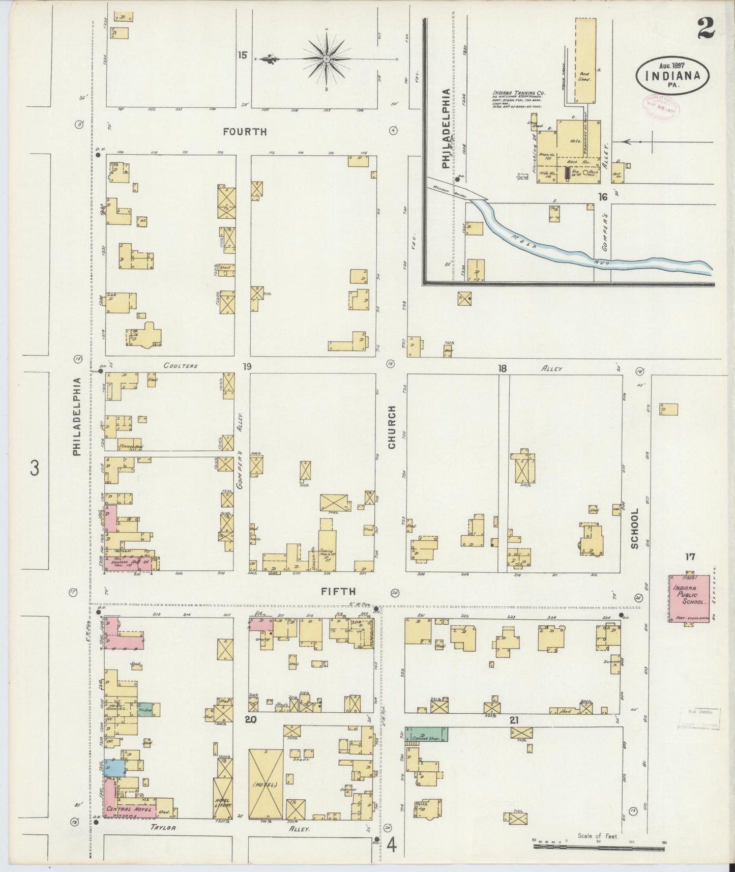 Sanborn Fire Insurance Map from Indiana, Indiana County, Pennsylvania (1888), Sheet #0002 - Historic Sanborn Fire Insurance Map Print, vintage old map wall art, antique decor, genealogy gift, Sanborn Fire Insurance Map from Indiana Indiana map