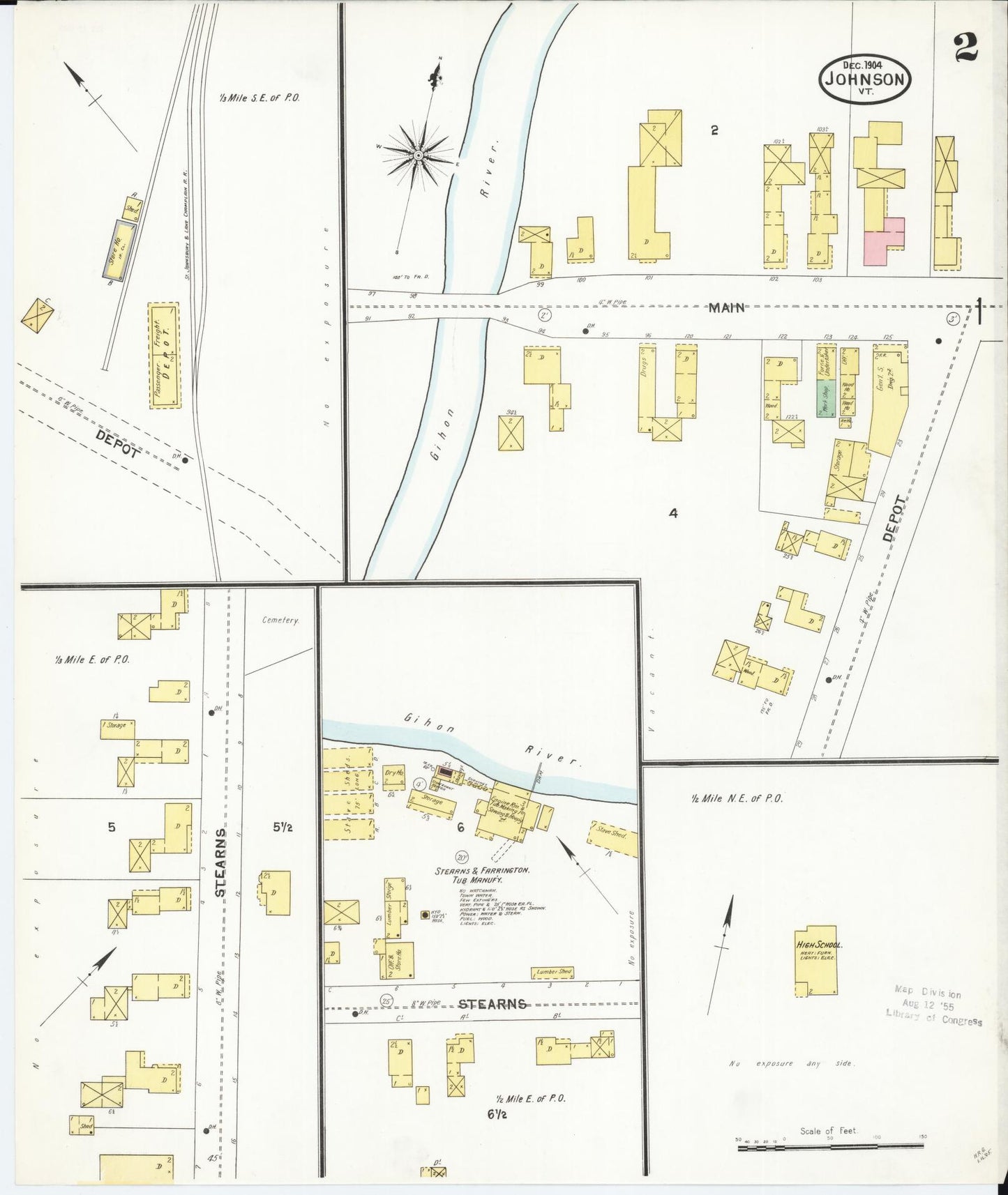 Sanborn Fire Insurance Map from Johnson, Lamoille County, Vermont (1904), Sheet #0002 - Complete Map Set gallery image, historic Sanborn map, vintage wall art, Vermont Vermont