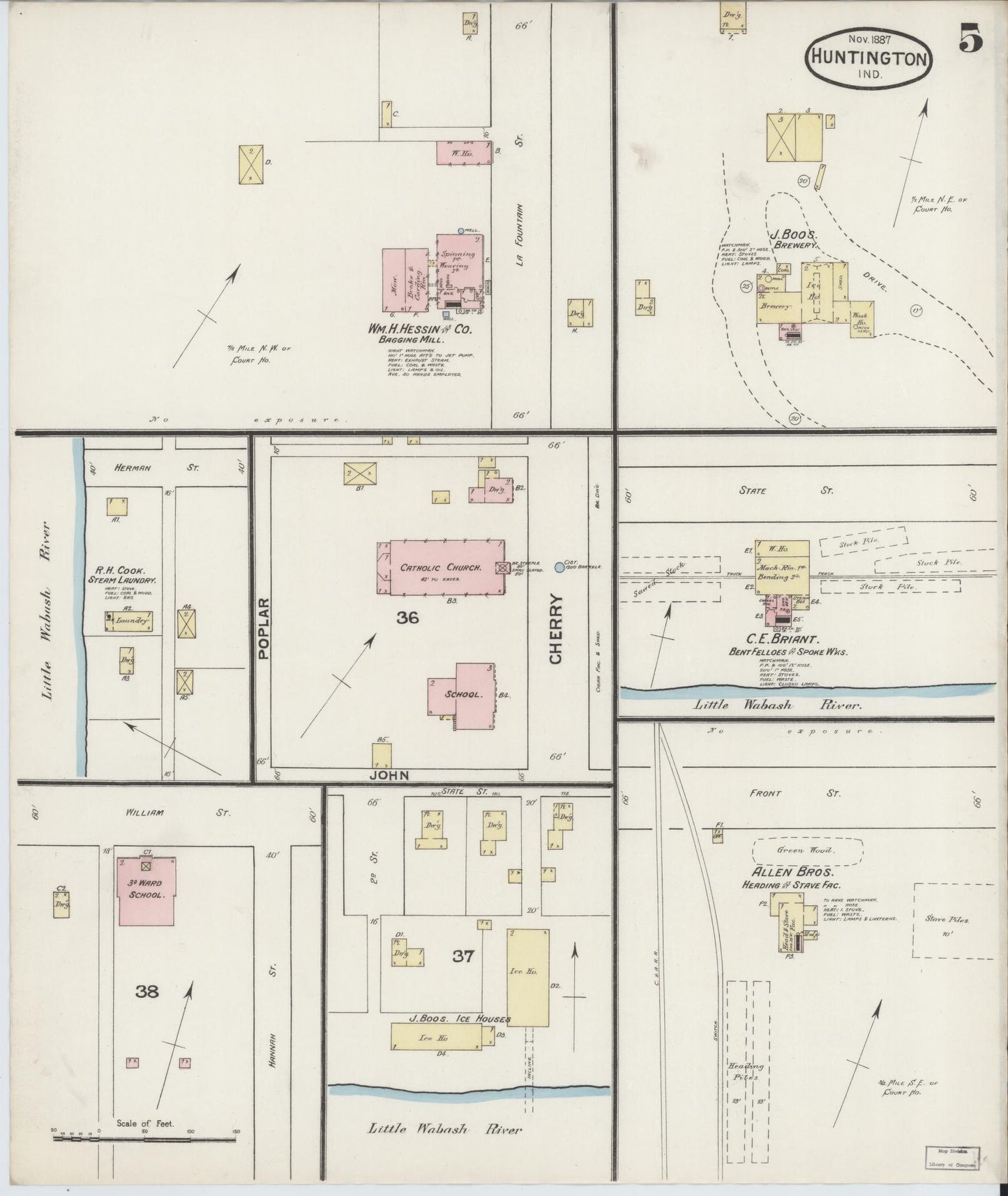 Sanborn Fire Insurance Map from Huntington, Huntington County, Indiana (1887), Sheet #0005 - Complete Map Set gallery image, historic Sanborn map, vintage wall art, Indiana Indiana