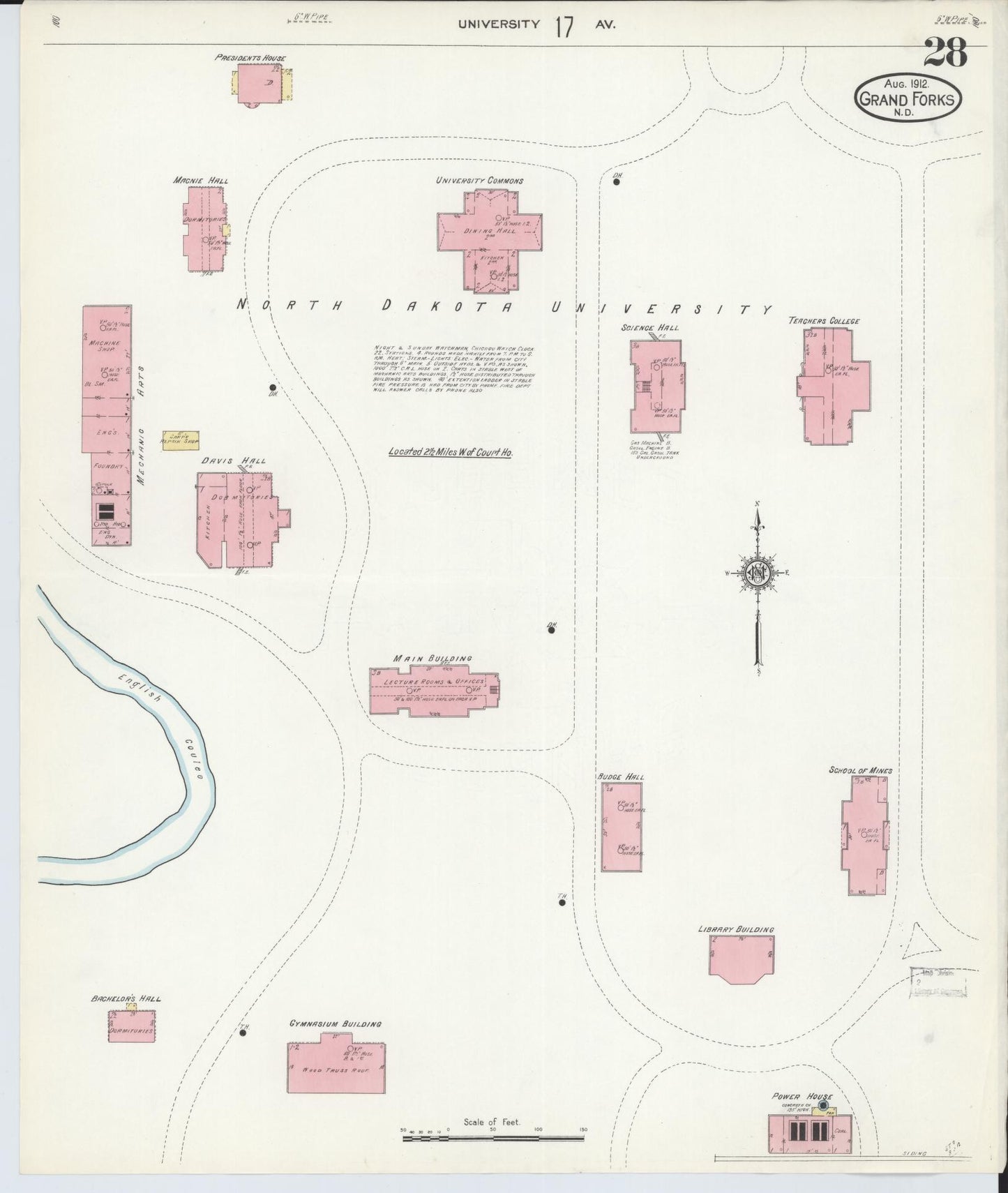 Sanborn Fire Insurance Map from Grand Forks, Grand Forks County, North Dakota (1912), Sheet #0028 - Historic Sanborn Fire Insurance Map Print, vintage old map wall art, antique decor, genealogy gift, North Dakota North Dakota map