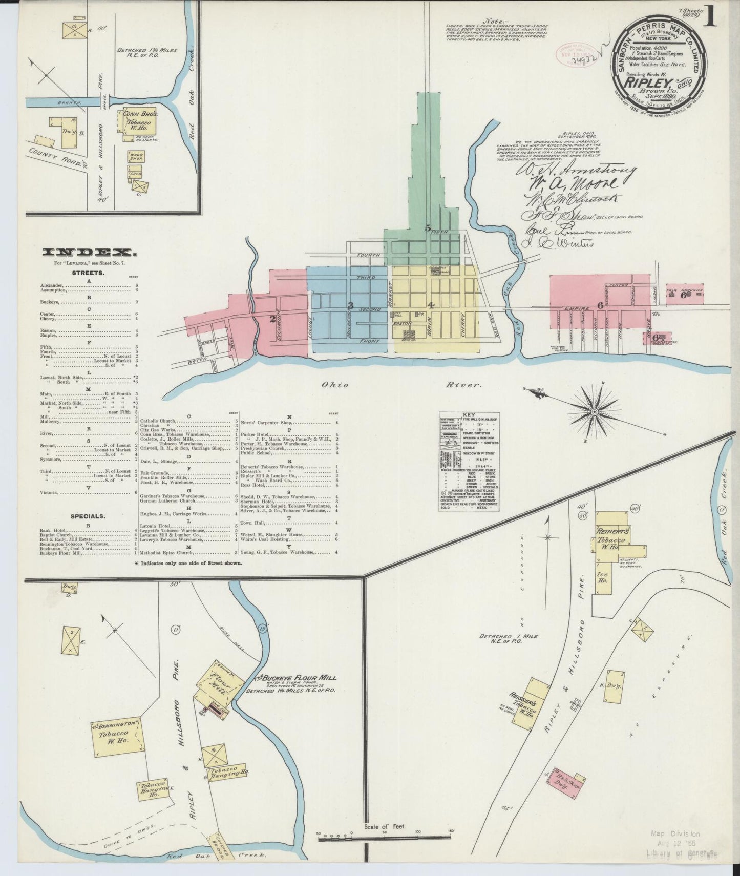 Sanborn Fire Insurance Map from Ripley, Brown County, Ohio (1890), Sheet #0001 - Historic Sanborn Fire Insurance Map Print, vintage old map wall art, antique decor, genealogy gift, Ohio Ohio map