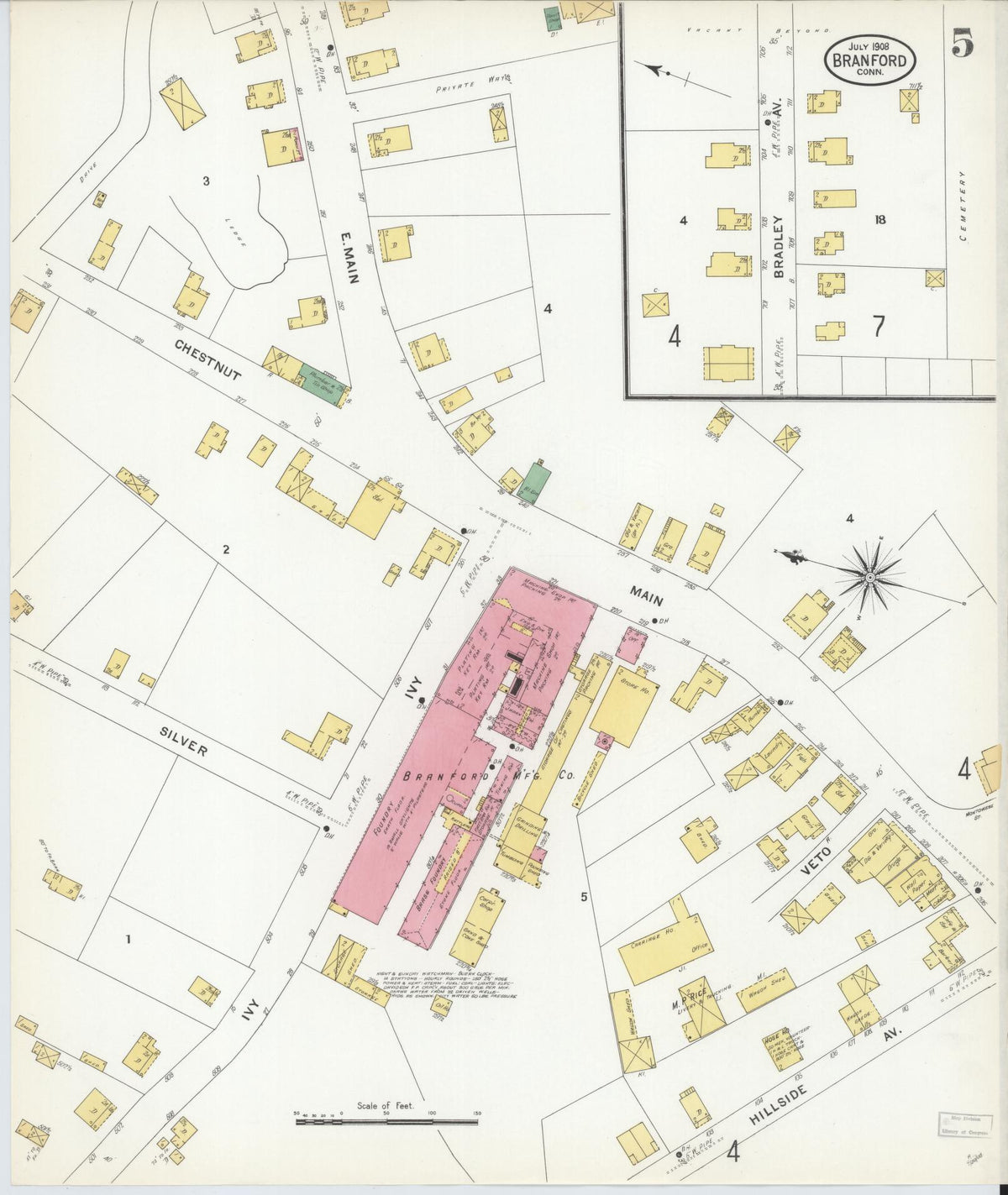 Sanborn Fire Insurance Map from Branford, New Haven County, Connecticut (1908), Sheet #0005 - Historic Sanborn Fire Insurance Map Print, vintage old map wall art, antique decor, genealogy gift, Connecticut Connecticut map