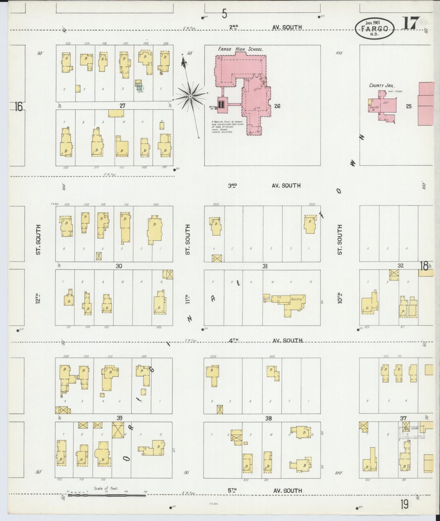Sanborn Fire Insurance Map from Fargo, Cass County, North Dakota (1901), Sheet #0017 - Historic Sanborn Fire Insurance Map Print, vintage old map wall art, antique decor, genealogy gift, North Dakota North Dakota map