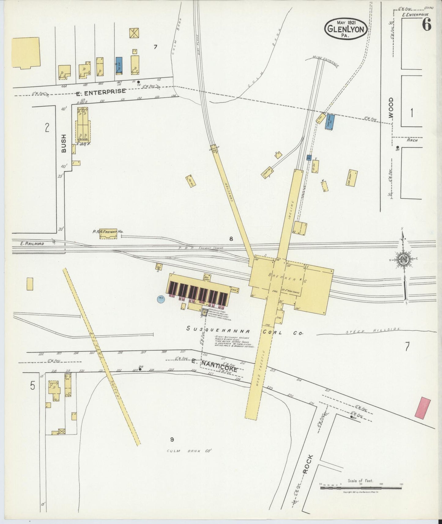 Sanborn Fire Insurance Map from Glen Lyon, Luzerne County, Pennsylvania (1921), Sheet #0006 - Historic Sanborn Fire Insurance Map Print, vintage old map wall art, antique decor, genealogy gift, Pennsylvania Pennsylvania map
