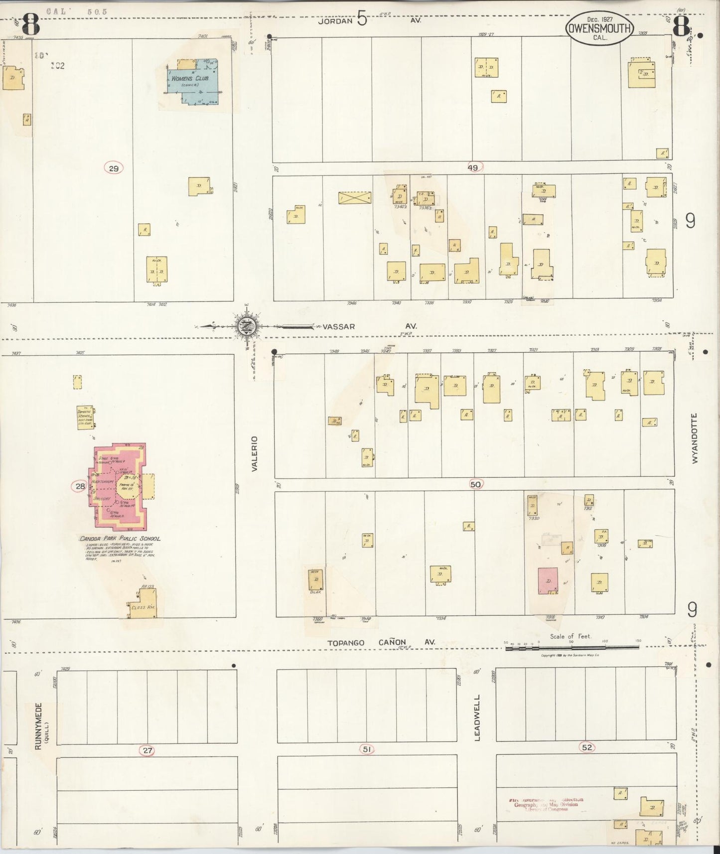 Sanborn Fire Insurance Map from Canoga Park, Los Angeles County, California (1932), Sheet #0008 - Historic Sanborn Fire Insurance Map Print, vintage old map wall art, antique decor, genealogy gift, California California map