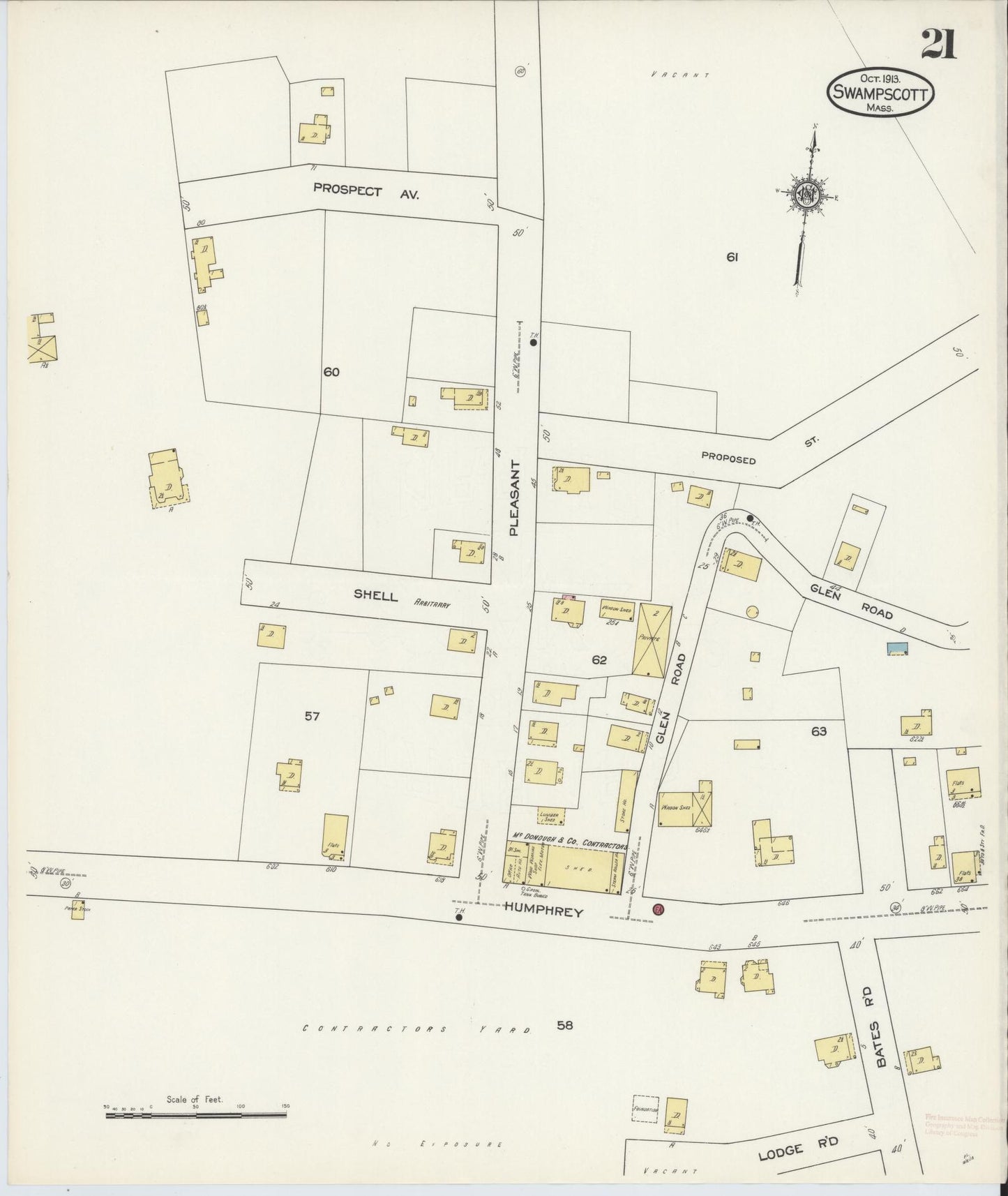 Sanborn Fire Insurance Map from Swampscott, Essex County, Massachusetts (1913), Sheet #0021 - Historic Sanborn Fire Insurance Map Print, vintage old map wall art, antique decor, genealogy gift, Massachusetts Massachusetts map