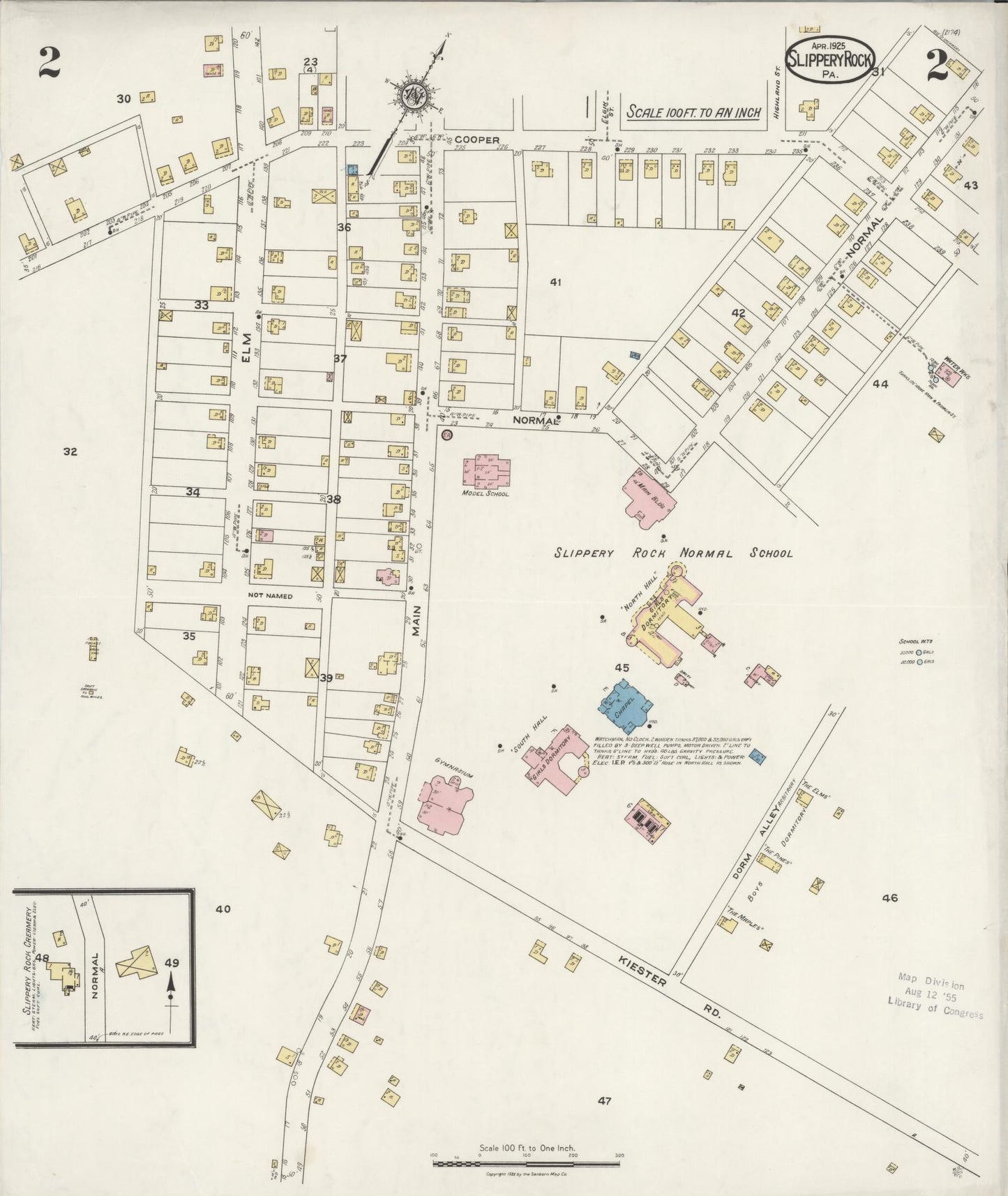 Sanborn Fire Insurance Map from Slippery Rock, Butler County, Pennsylvania (1925), Sheet #0002 - Complete Map Set gallery image, historic Sanborn map, vintage wall art, Pennsylvania Pennsylvania