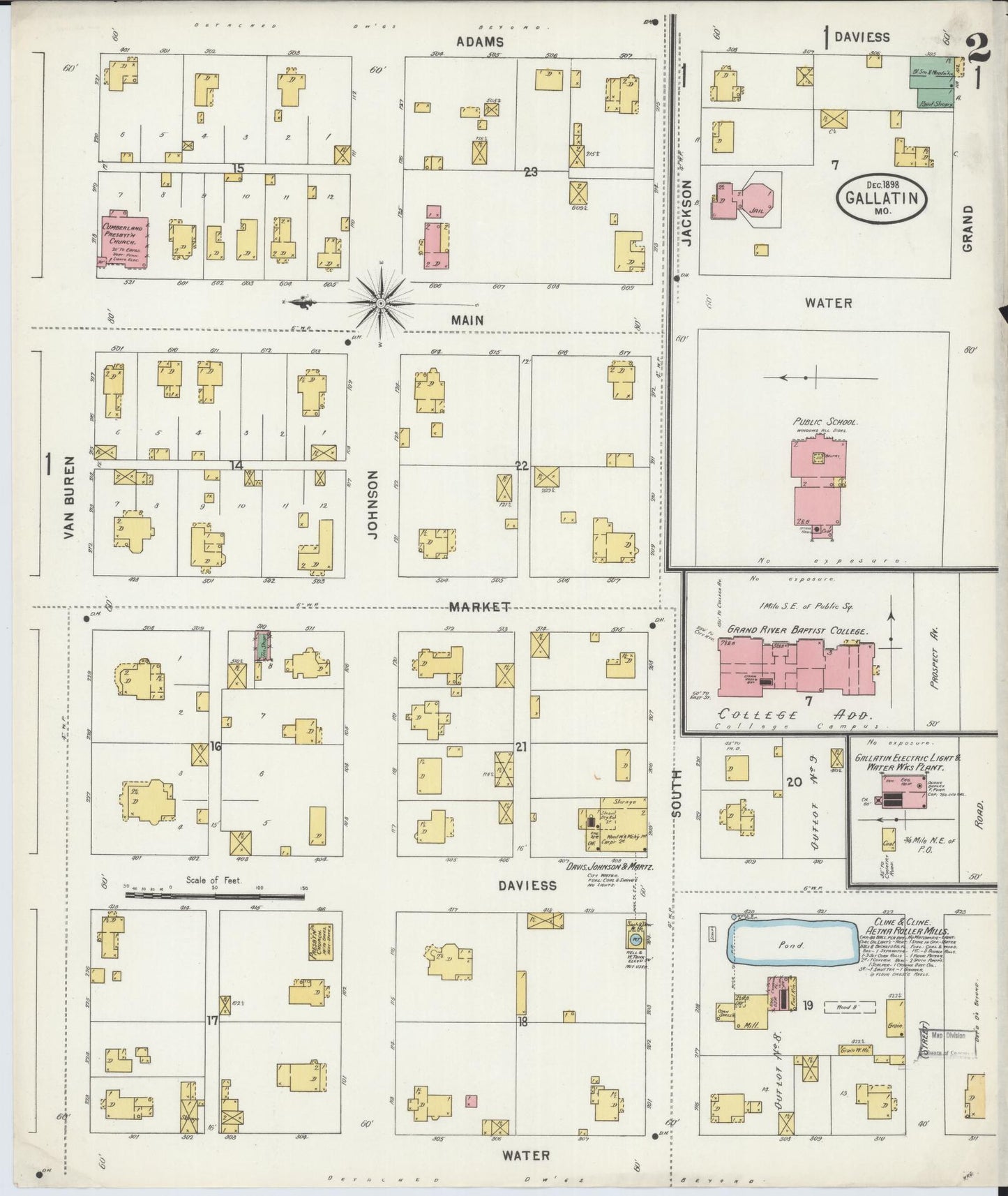 Sanborn Fire Insurance Map from Gallatin, Daviess County, Missouri (1898), Sheet #0002 - Historic Sanborn Fire Insurance Map Print, vintage old map wall art, antique decor, genealogy gift, Missouri Missouri map