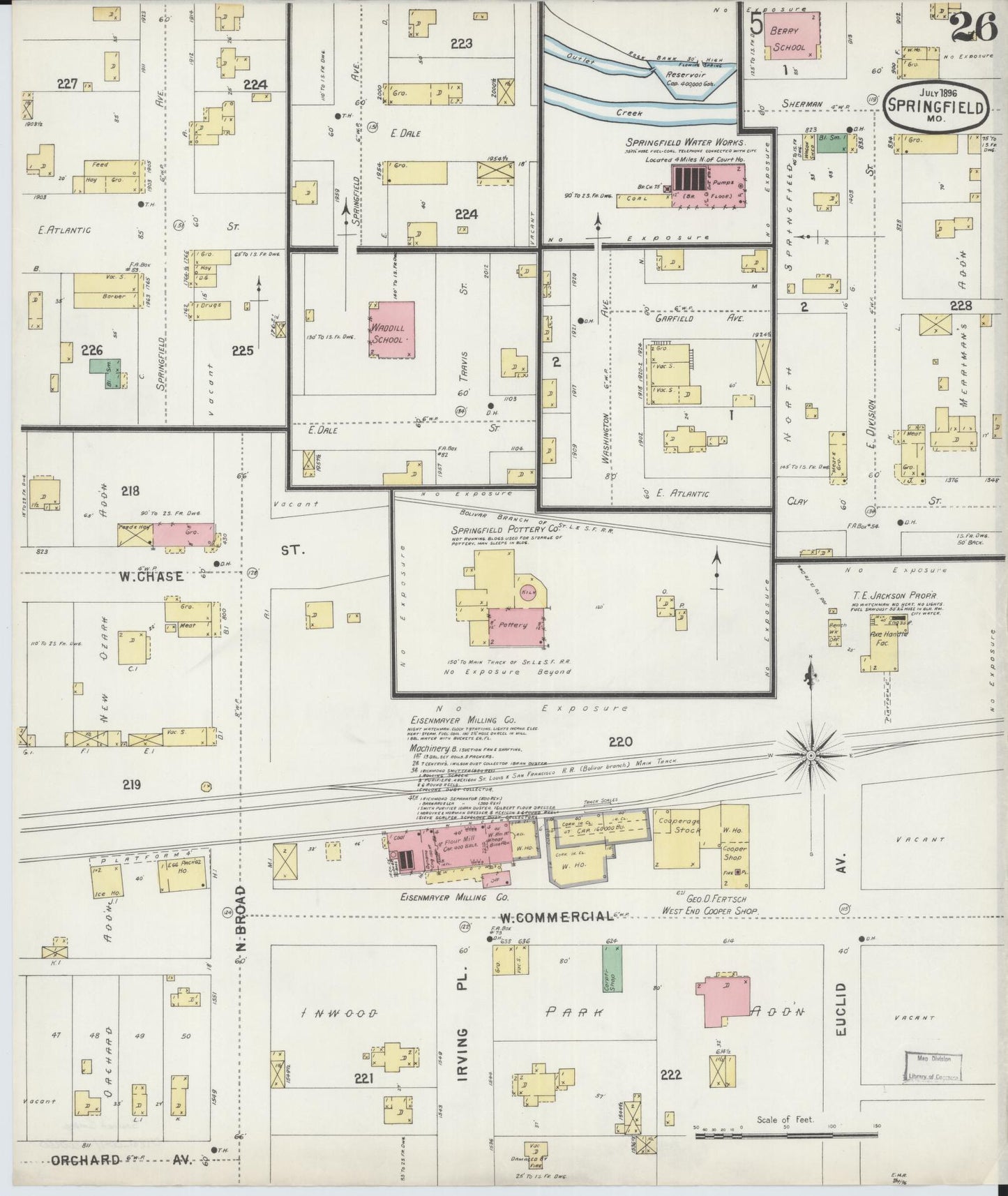 Sanborn Fire Insurance Map from Springfield, Greene County, Missouri (1896), Sheet #0026 - Historic Sanborn Fire Insurance Map Print, vintage old map wall art, antique decor, genealogy gift, Missouri Missouri map