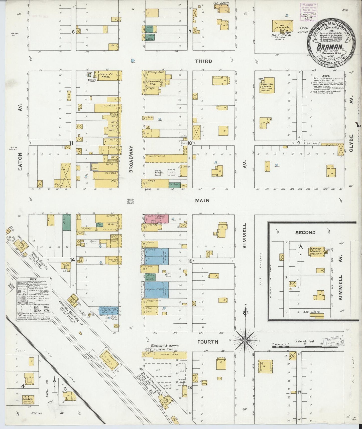 Sanborn Fire Insurance Map from Braman, Kay County, Oklahoma (1905), Sheet #0001 - Historic Sanborn Fire Insurance Map Print, vintage old map wall art, antique decor, genealogy gift, Oklahoma Oklahoma map