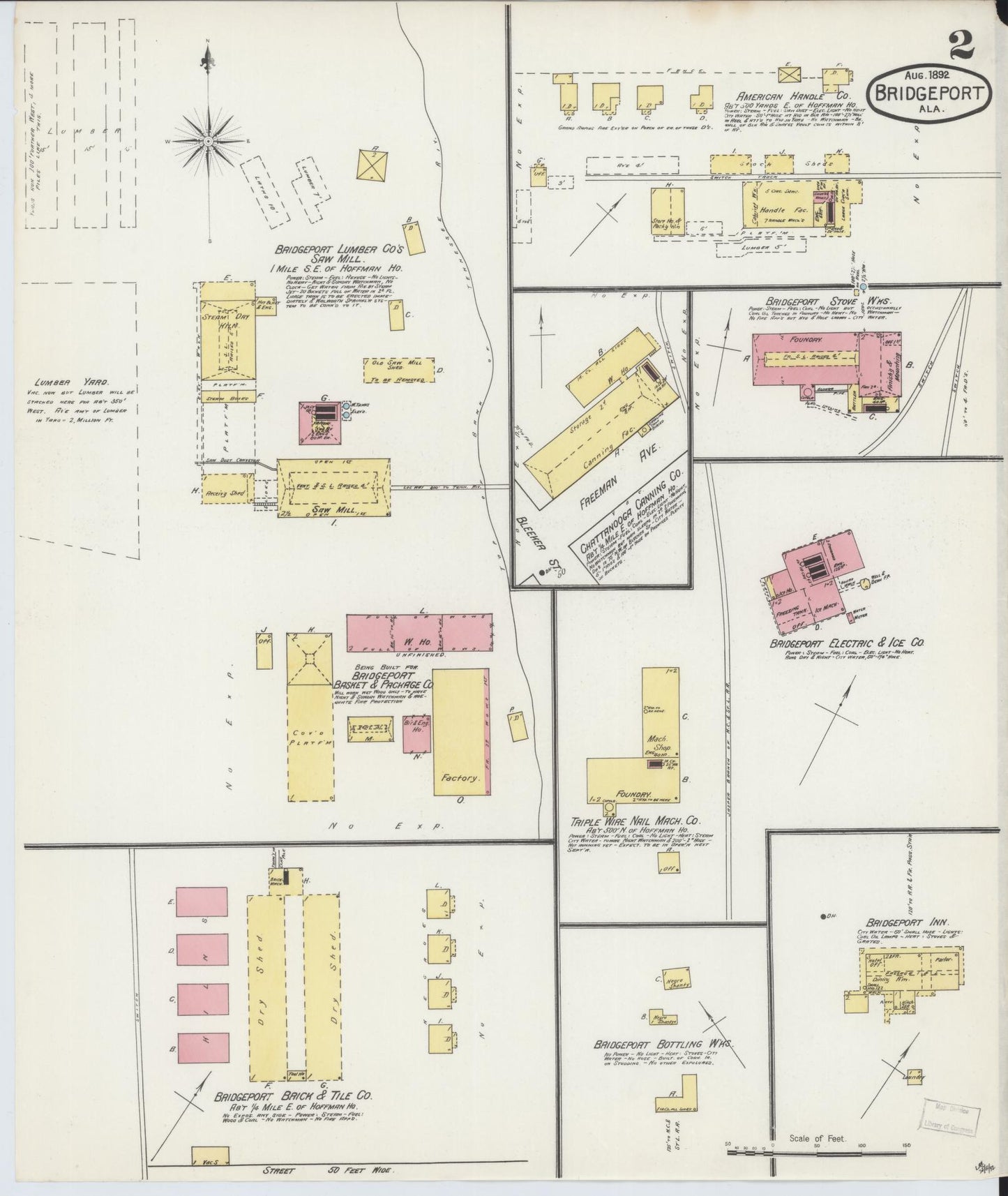 Sanborn Fire Insurance Map from Bridgeport, Jackson County, Alabama (1892), Sheet #0002 - Historic Sanborn Fire Insurance Map Print, vintage old map wall art, antique decor, genealogy gift, Alabama Alabama map