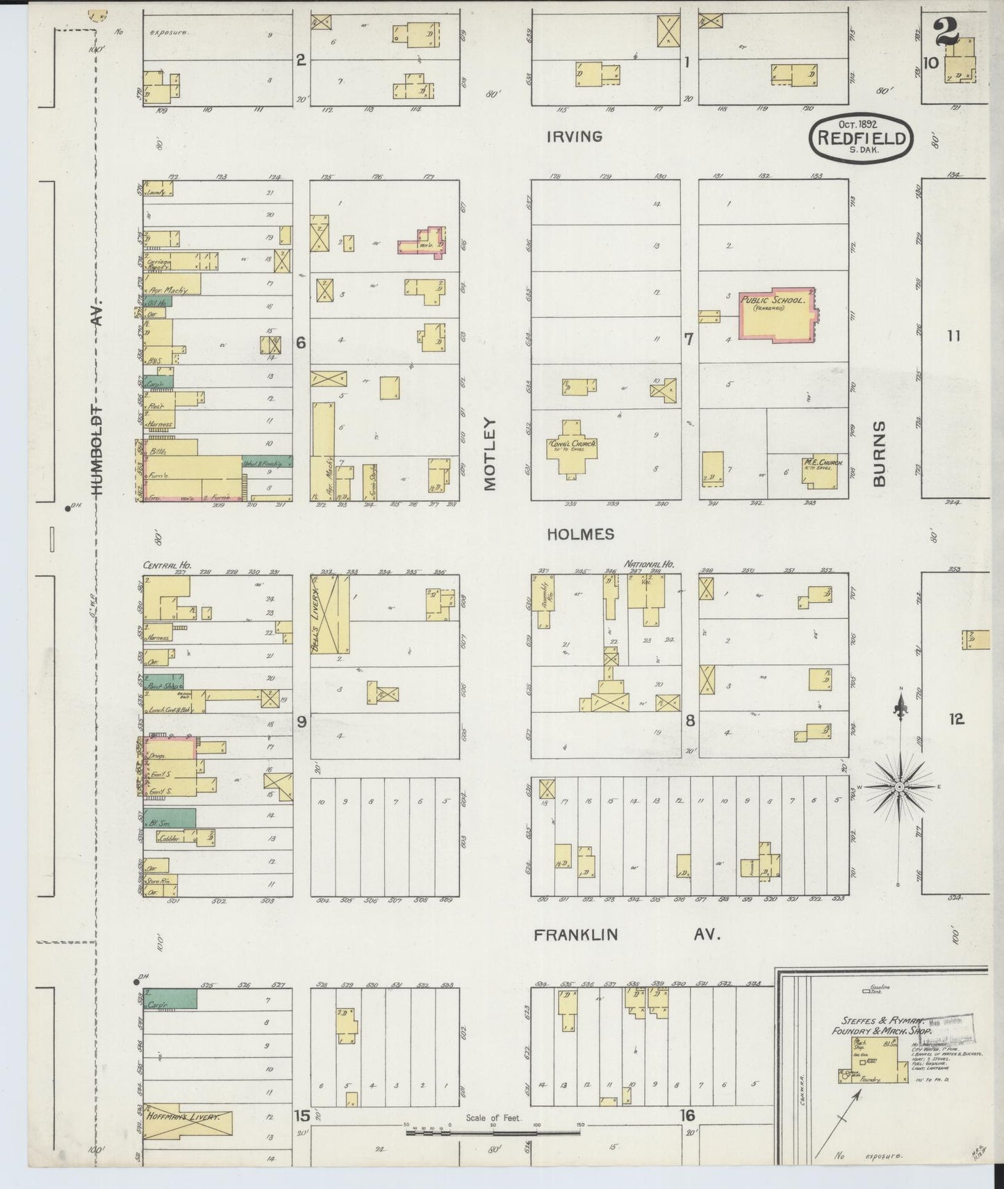 Sanborn Fire Insurance Map from Redfield, Spink County, South Dakota (1892), Sheet #0002 - Complete Map Set gallery image, historic Sanborn map, vintage wall art, South Dakota South Dakota