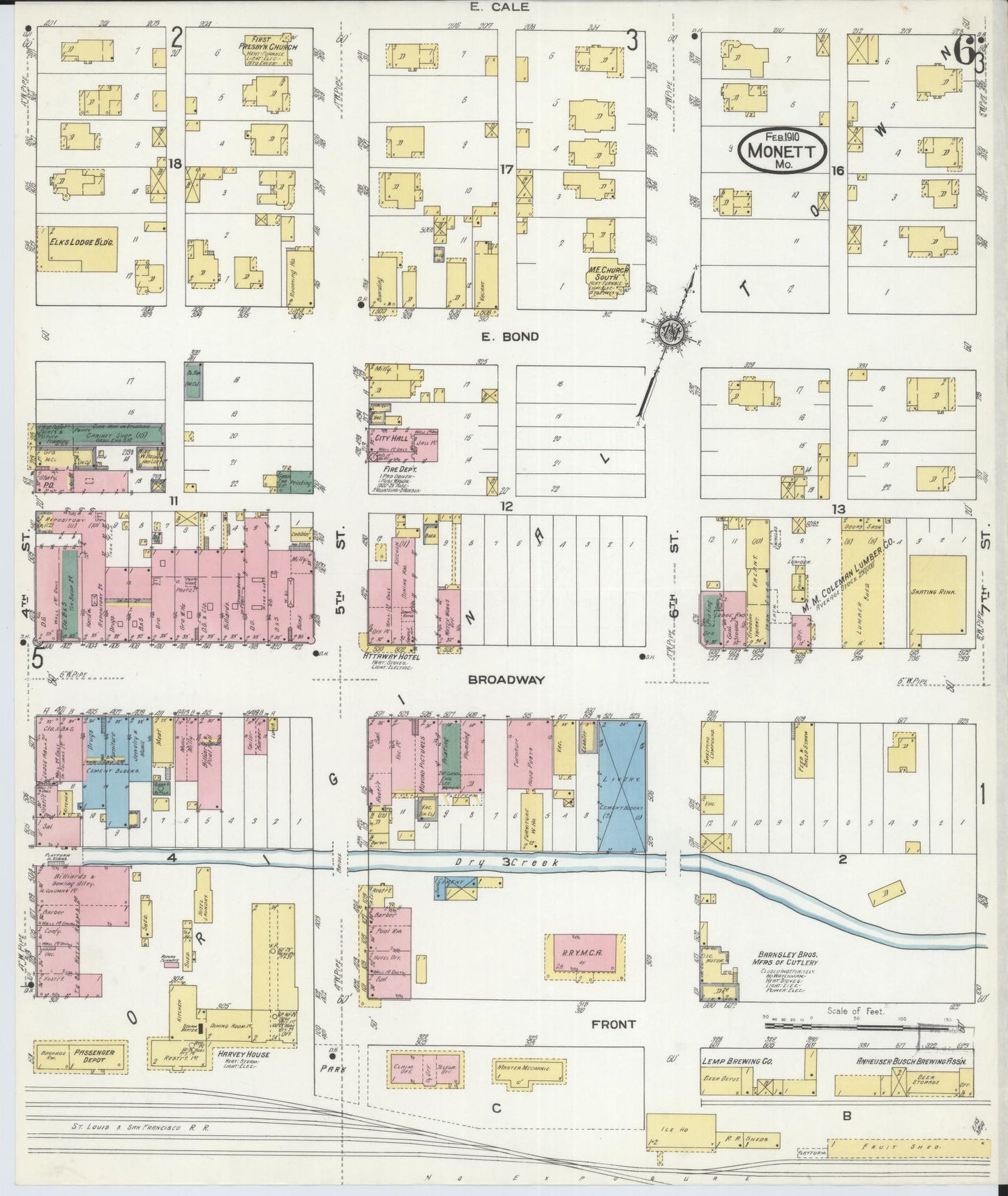 Sanborn Fire Insurance Map from Monett, Barry County, Missouri (1910), Sheet #0006 - Complete Map Set gallery image, historic Sanborn map, vintage wall art, Missouri Missouri