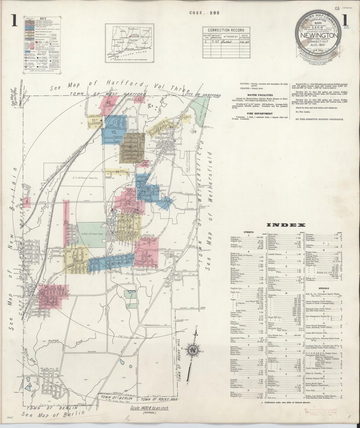 Sanborn Fire Insurance Map from Newington, Hartford County, Connecticut (1947), Sheet #0001 - Historic Sanborn Fire Insurance Map Print, vintage old map wall art, antique decor, genealogy gift, Connecticut Connecticut map