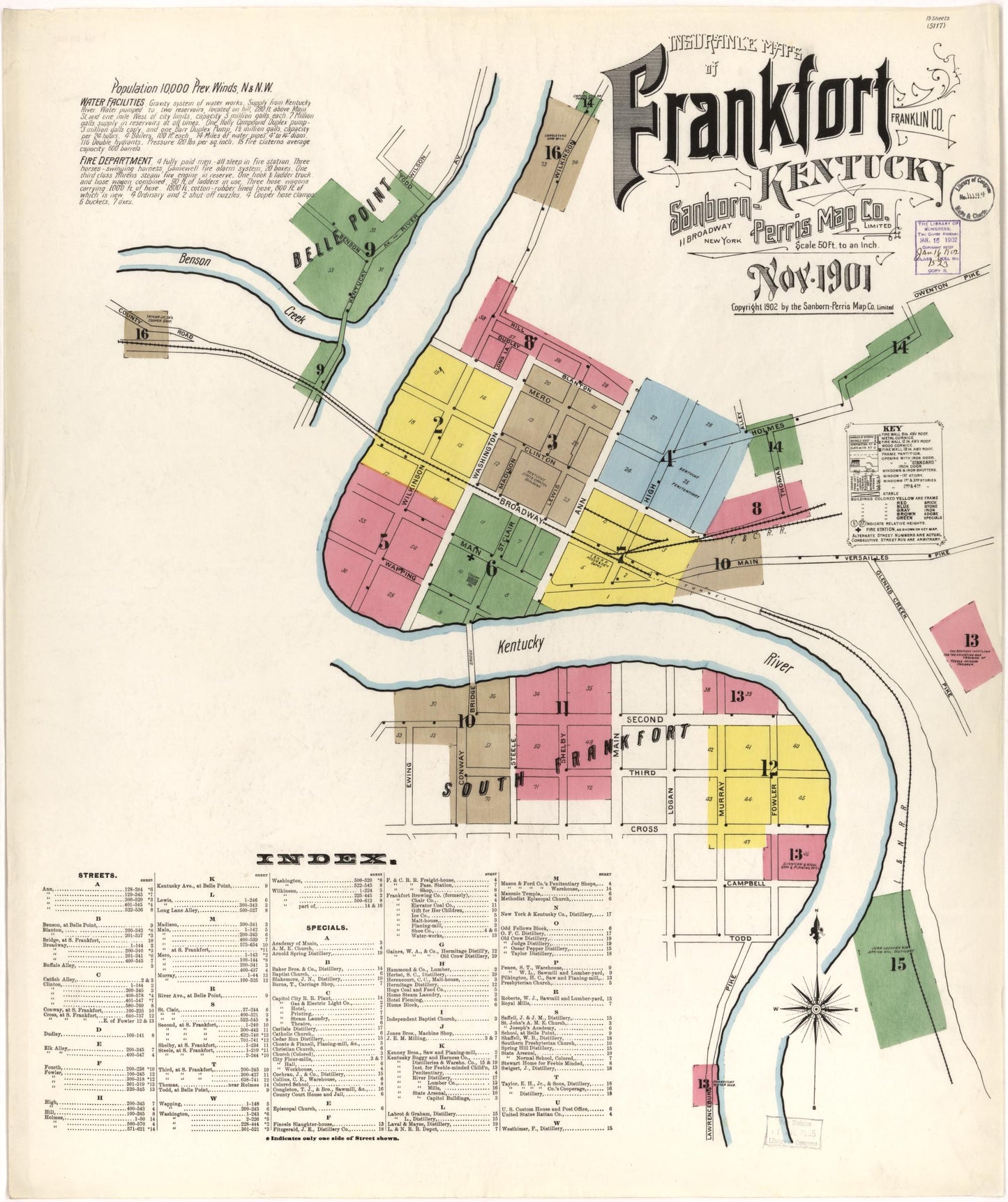 Sanborn Fire Insurance Map from Frankfort, Franklin County, Kentucky (1901), Sheet #0001 - Historic Sanborn Fire Insurance Map Print, vintage old map wall art, antique decor, genealogy gift, Kentucky Kentucky map