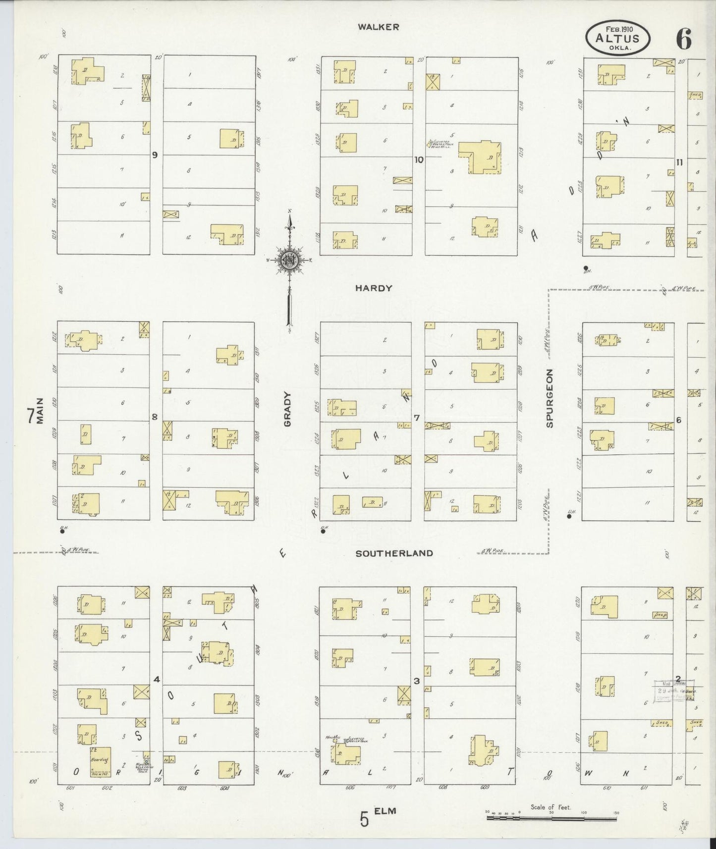 Sanborn Fire Insurance Map from Altus, Jackson County, Oklahoma (1910), Sheet #0006 - Historic Sanborn Fire Insurance Map Print, vintage old map wall art, antique decor, genealogy gift, Oklahoma Oklahoma map