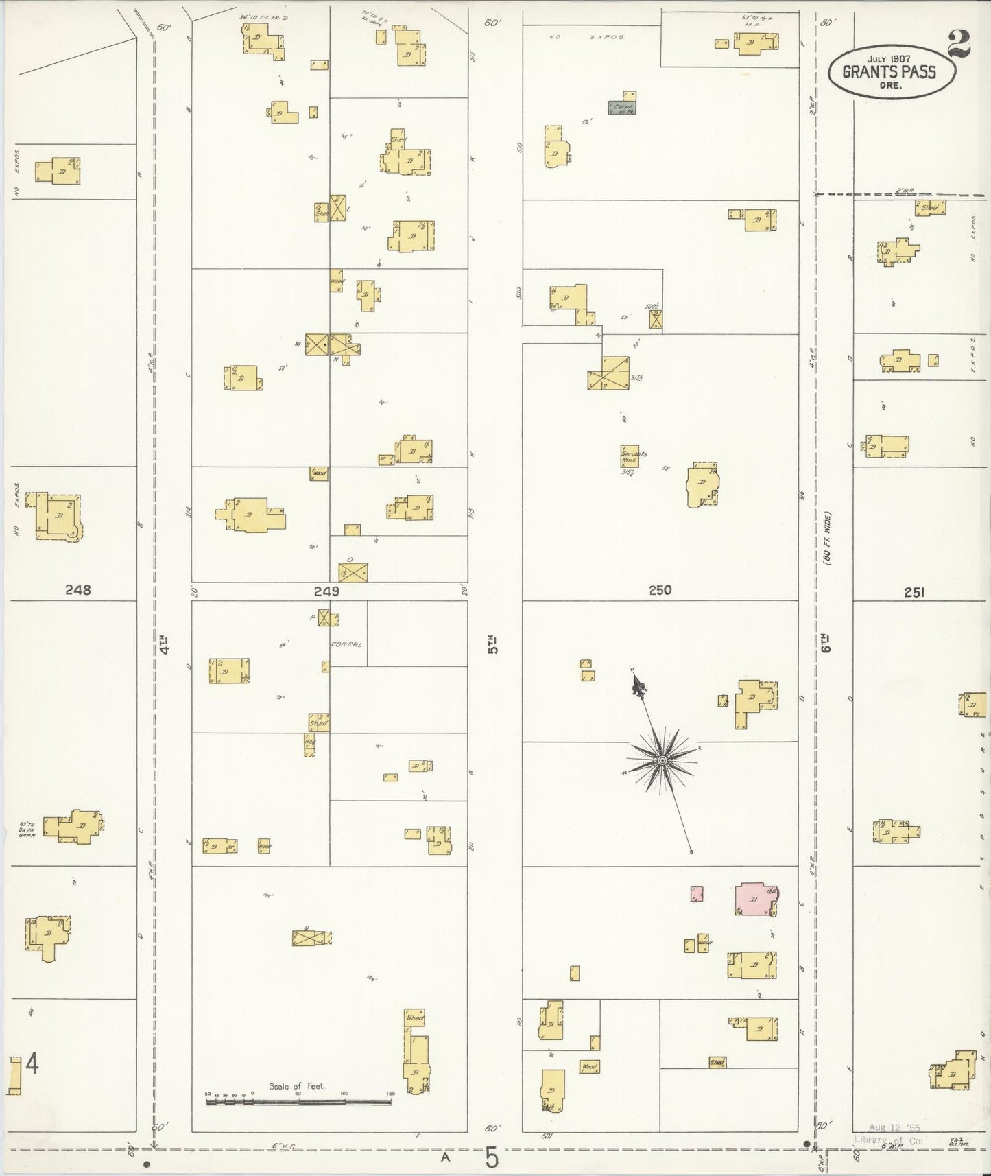 Sanborn Fire Insurance Map from Grants Pass, Josephine County, Oregon (1907), Sheet #0002 - Historic Sanborn Fire Insurance Map Print, vintage old map wall art, antique decor, genealogy gift, Oregon Oregon map