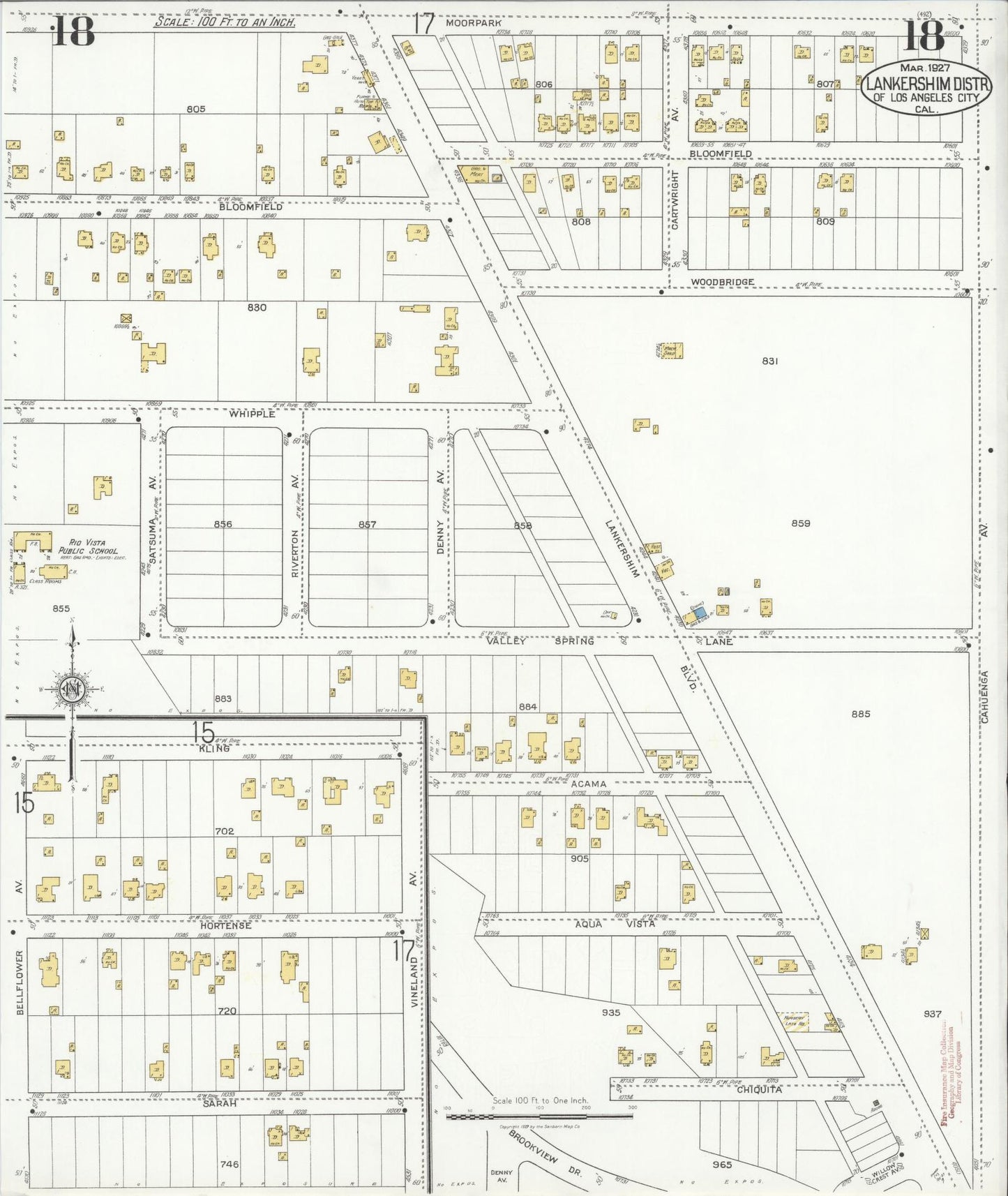 Sanborn Fire Insurance Map from Lankershim, Los Angeles County, California (1927), Sheet #0018 - Historic Sanborn Fire Insurance Map Print, vintage old map wall art, antique decor, genealogy gift, California California map