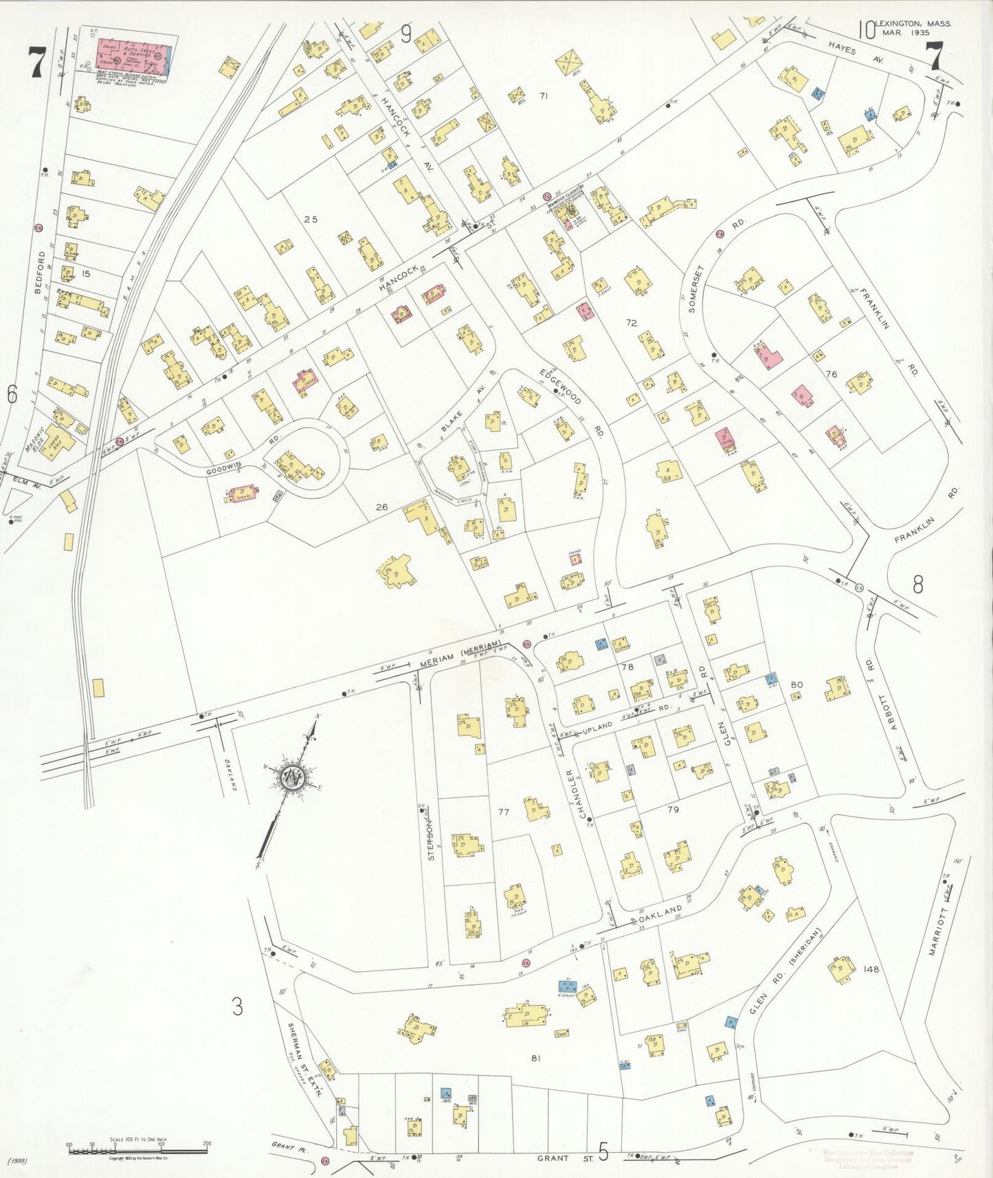Sanborn Fire Insurance Map from Lexington, Middlesex County, Massachusetts (1935), Sheet #0007 - Historic Sanborn Fire Insurance Map Print, vintage old map wall art, antique decor, genealogy gift, Massachusetts Massachusetts map