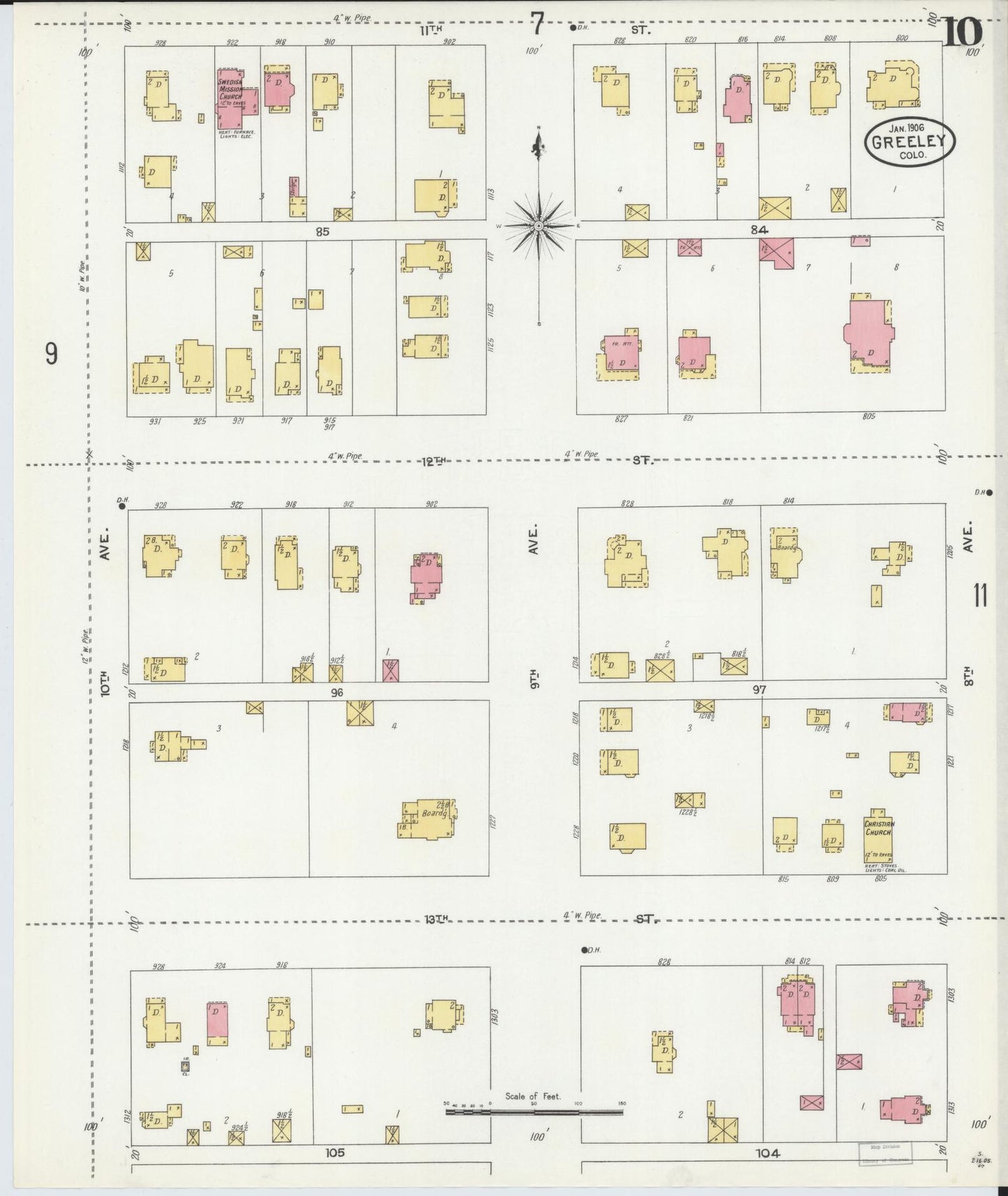 Sanborn Fire Insurance Map from Greeley, Weld County, Colorado (1906), Sheet #0010 - Historic Sanborn Fire Insurance Map Print, vintage old map wall art, antique decor, genealogy gift, Colorado Colorado map