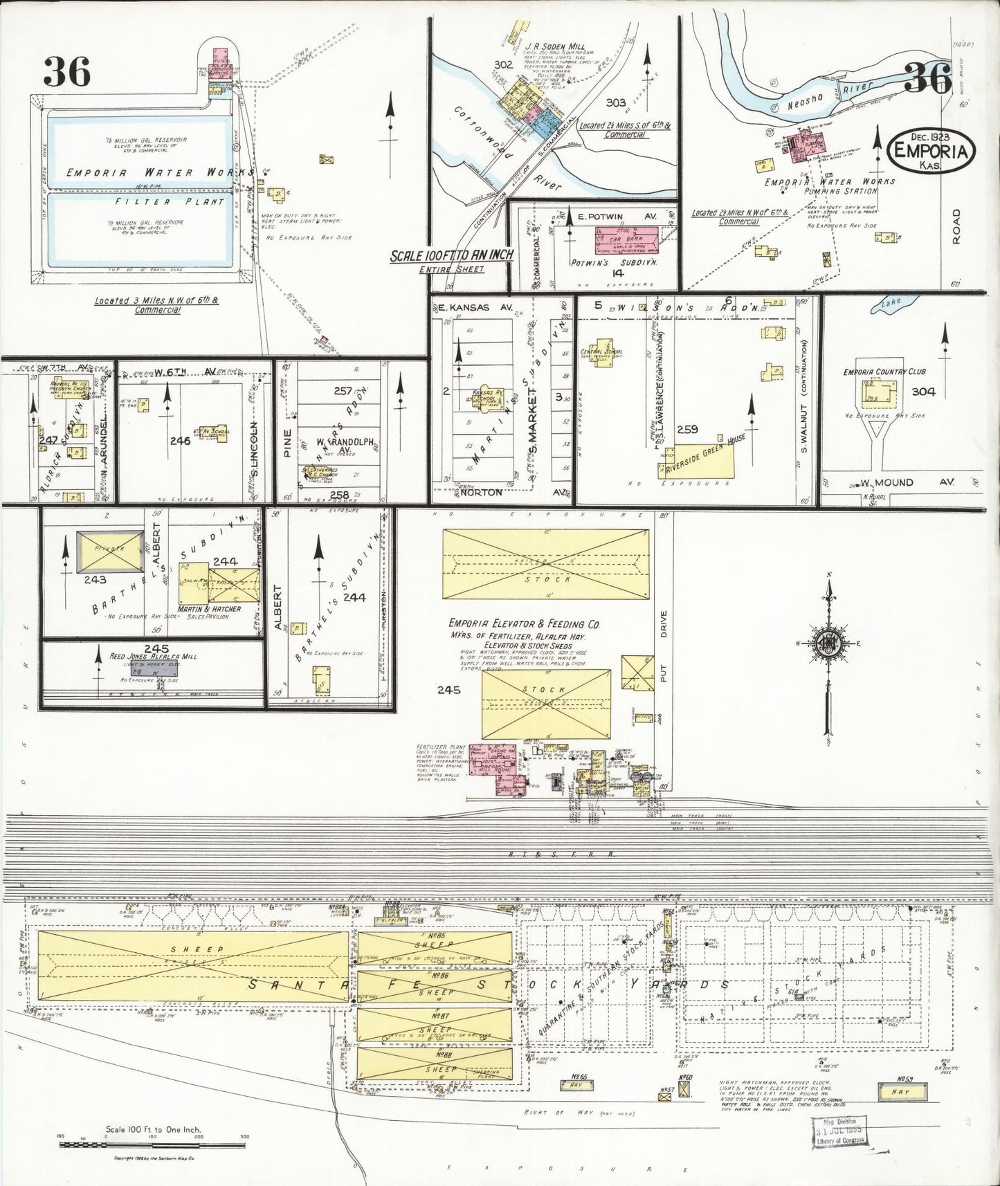 Sanborn Fire Insurance Map from Emporia, Lyon County, Kansas (1923), Sheet #0036 - Complete Map Set gallery image, historic Sanborn map, vintage wall art, Kansas Kansas