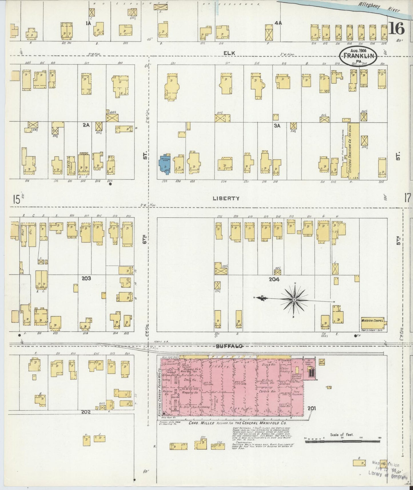 Sanborn Fire Insurance Map from Franklin, Venango County, Pennsylvania (1906), Sheet #0016 - Historic Sanborn Fire Insurance Map Print, vintage old map wall art, antique decor, genealogy gift, Pennsylvania Pennsylvania map