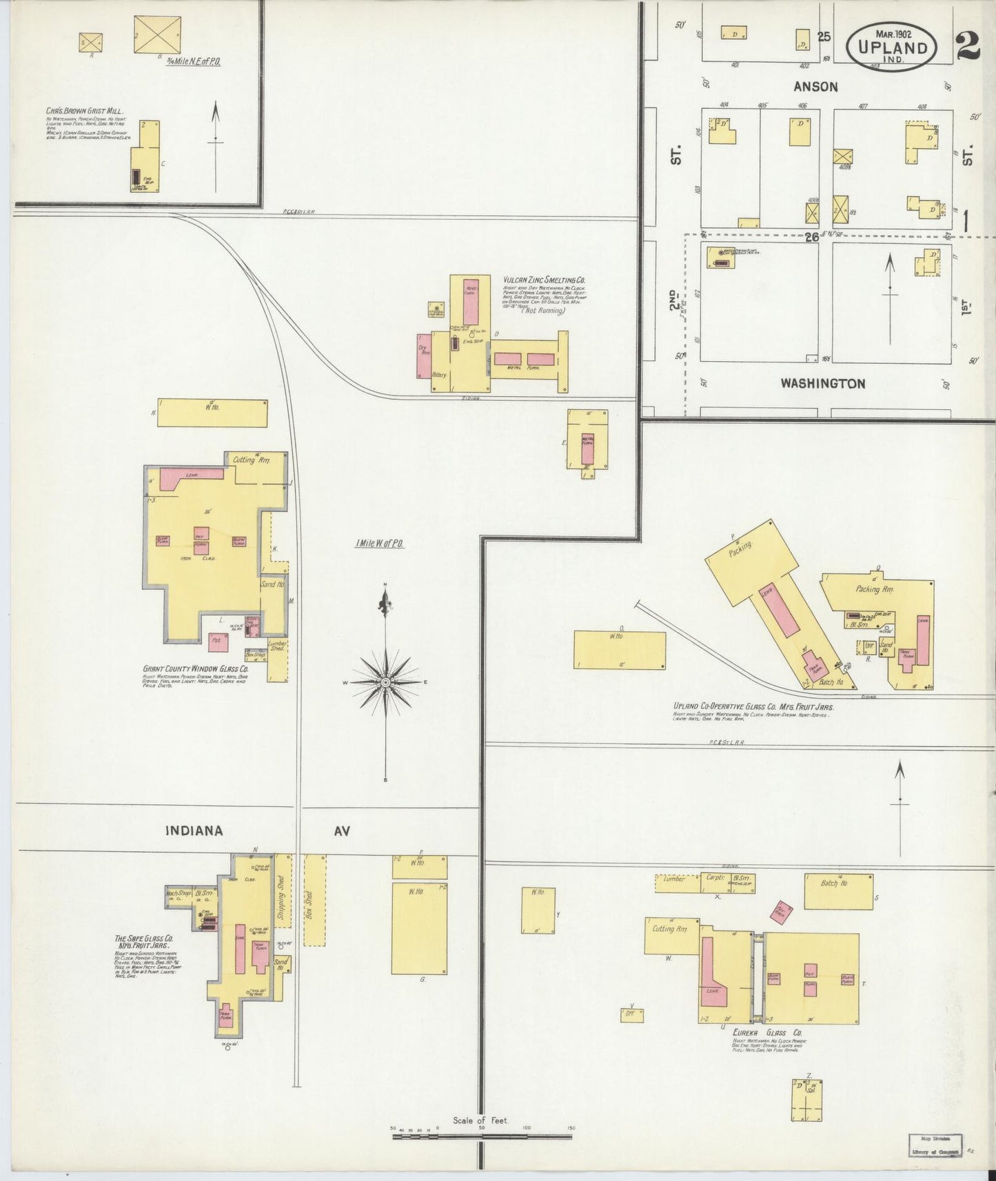 Sanborn Fire Insurance Map from Upland, Grant County, Indiana (1902), Sheet #0002 - Complete Map Set gallery image, historic Sanborn map, vintage wall art, Indiana Indiana