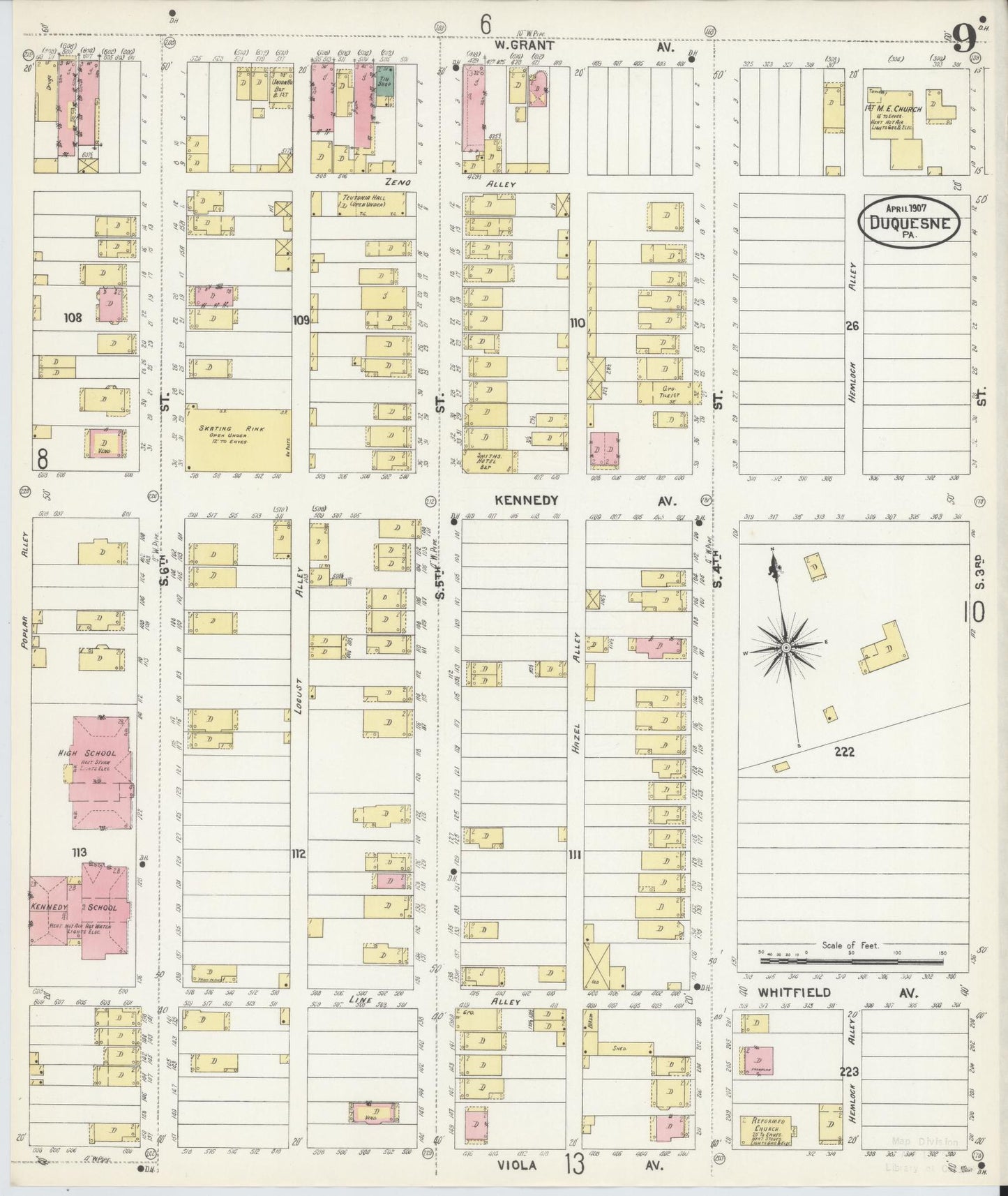 Sanborn Fire Insurance Map from Duquesne, Allegheny County, Pennsylvania (1907), Sheet #0009 - Historic Sanborn Fire Insurance Map Print, vintage old map wall art, antique decor, genealogy gift, Pennsylvania Pennsylvania map
