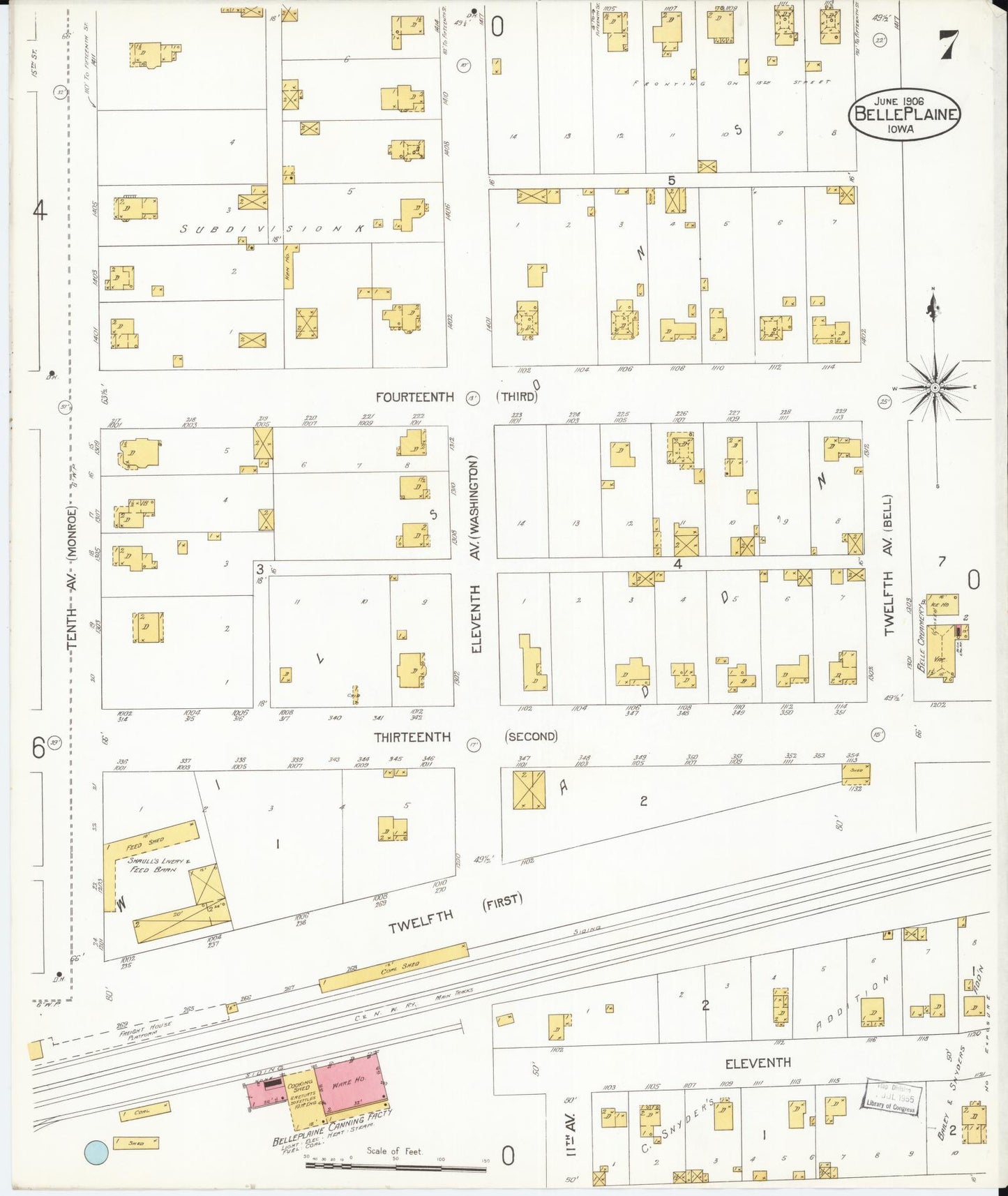 Sanborn Fire Insurance Map from Belle Plaine, Benton County, Iowa (1906), Sheet #0007 - Historic Sanborn Fire Insurance Map Print, vintage old map wall art