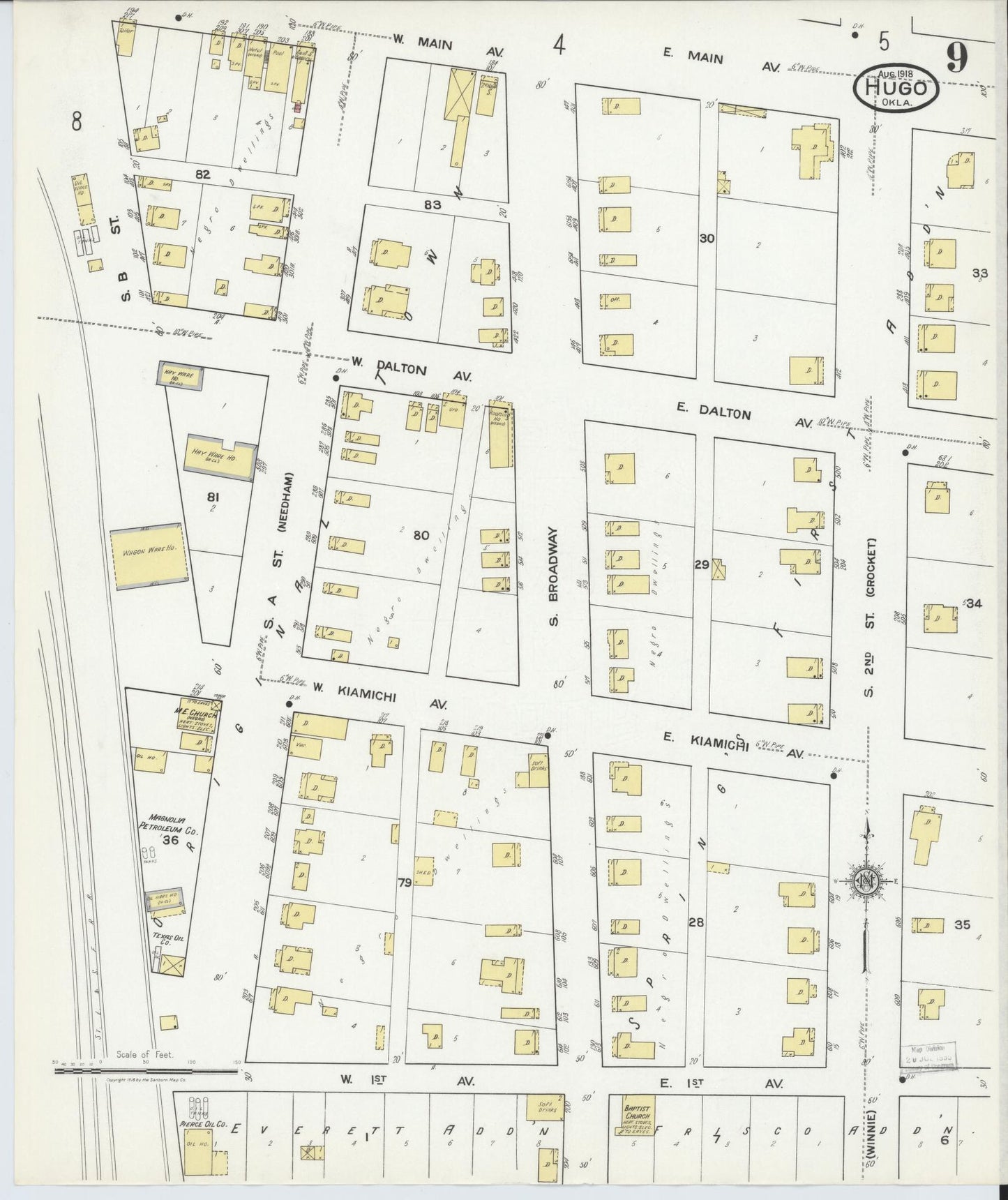Sanborn Fire Insurance Map from Hugo, Choctaw County, Oklahoma (1918), Sheet #0009 - Historic Sanborn Fire Insurance Map Print, vintage old map wall art, antique decor, genealogy gift, Oklahoma Oklahoma map
